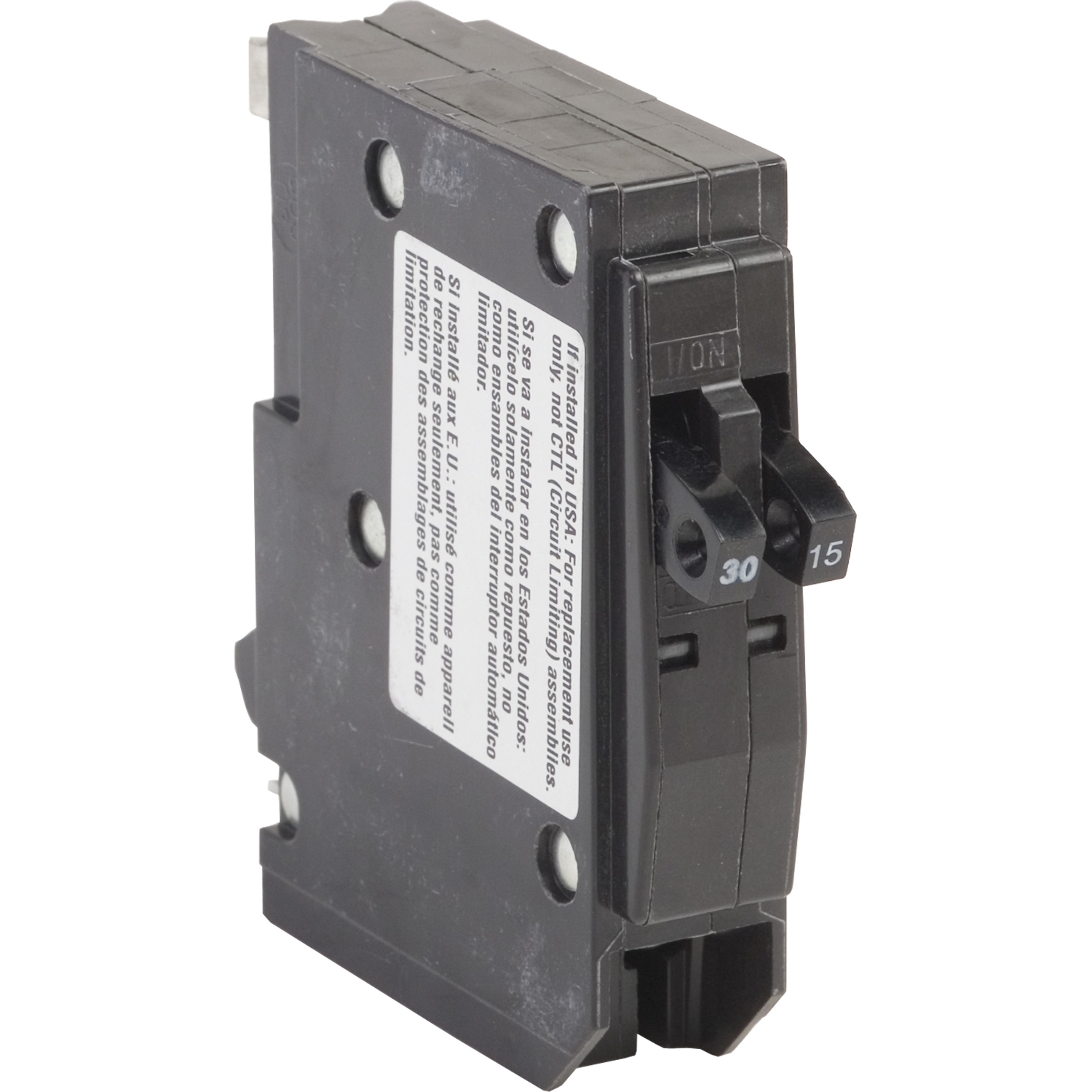 Tandem mini circuit breaker, QO, 1 x 1 pole at 15A, 1 x 1 pole at 30A, 120/240VAC, 10kA, plug in