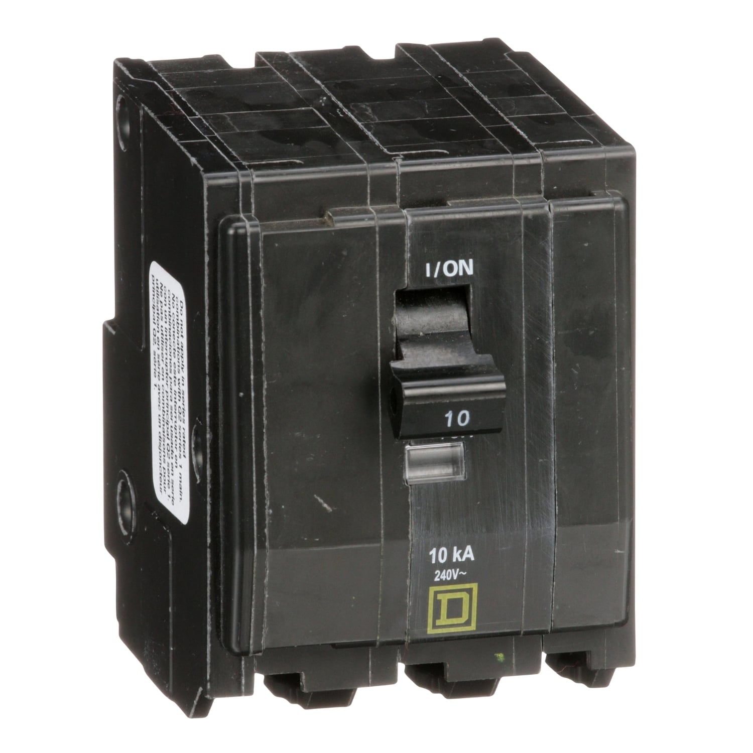 Mini circuit breaker, QO, 10A, 3 pole, 120/240VAC, 10kA, plug in