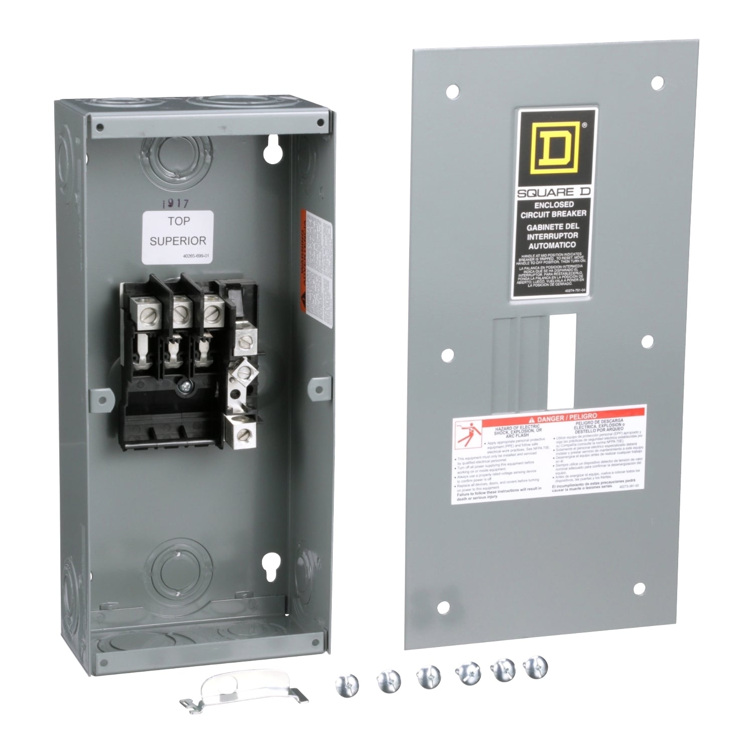 Circuit breaker enclosure, QO, 3 phase, 3 spaces, 100A, NEMA1, flush cover, UL