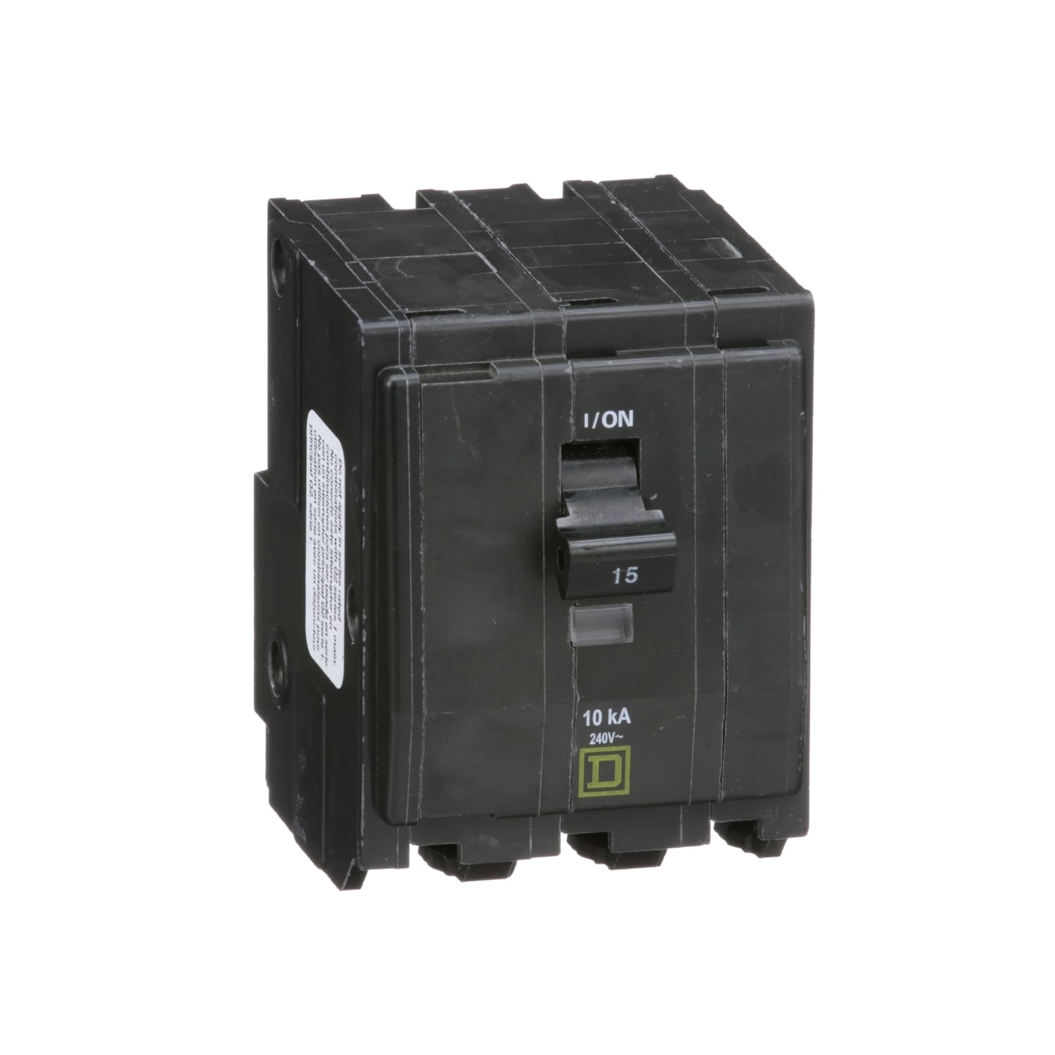 Mini circuit breaker, QO, 15A, 3 pole, 120/240VAC, 10kA, plug in