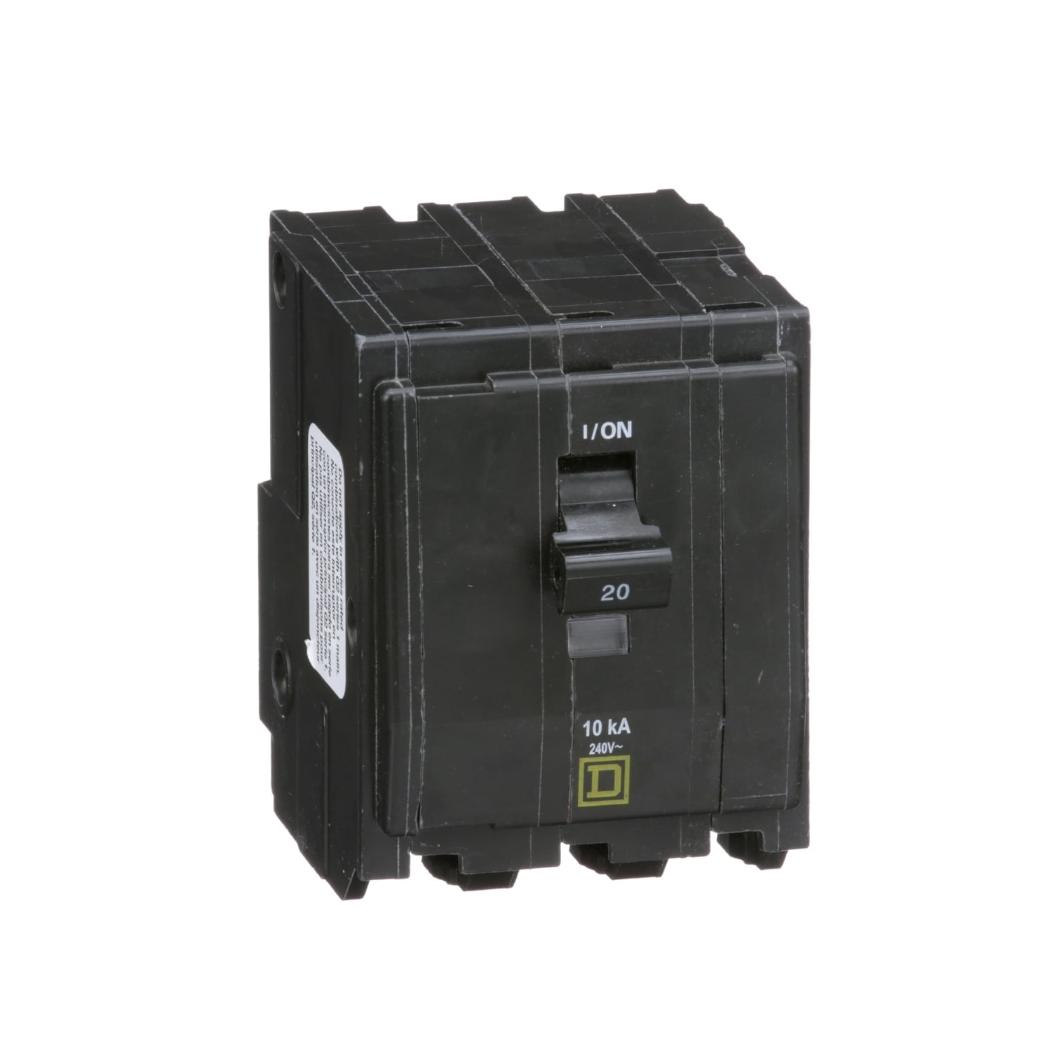 Mini circuit breaker, QO, 20A, 3 pole, 120/240VAC, 10kA, plug in
