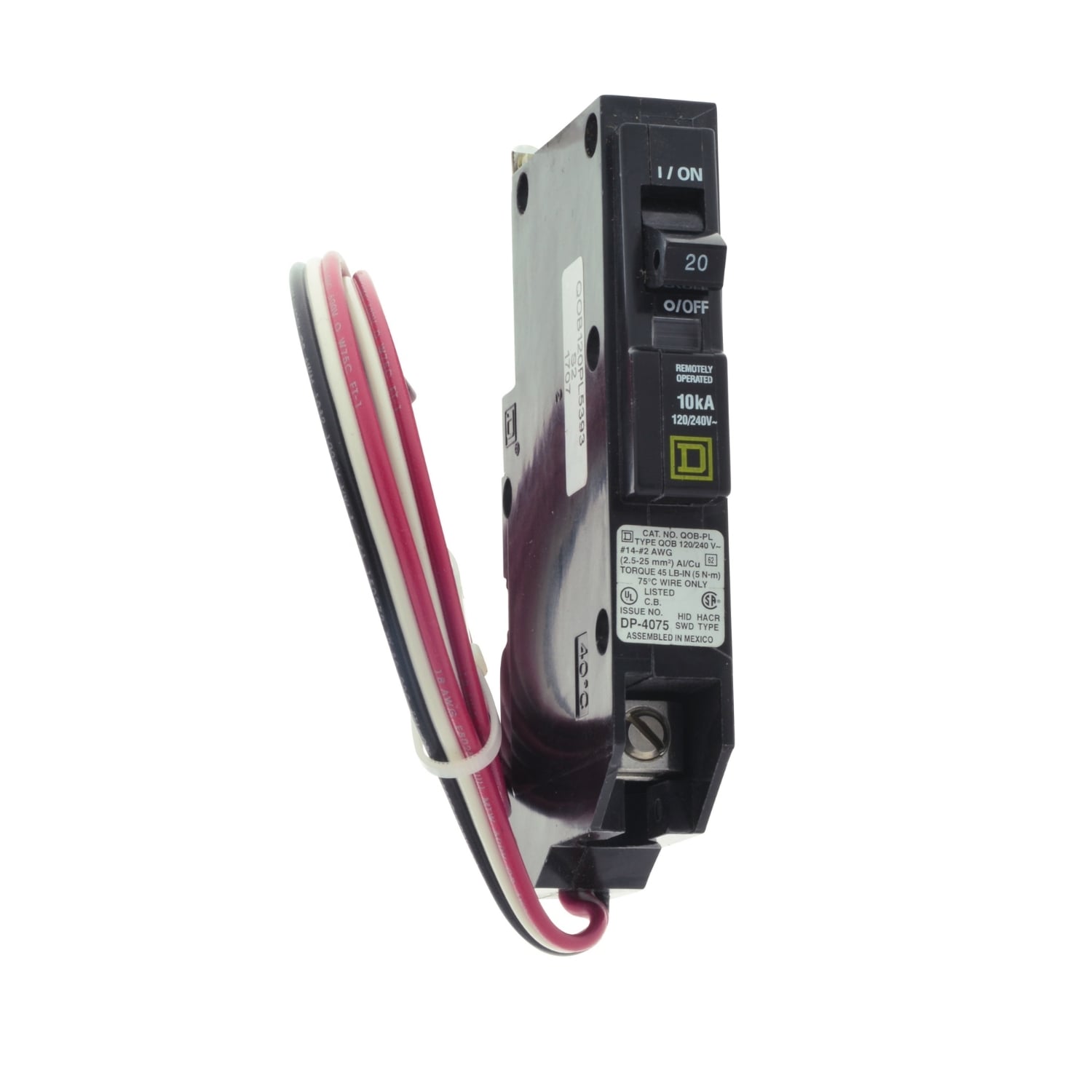 QOB120PL5393 Miniature Circuit Breaker, 20 Amp, 1 Pole, 120/240V