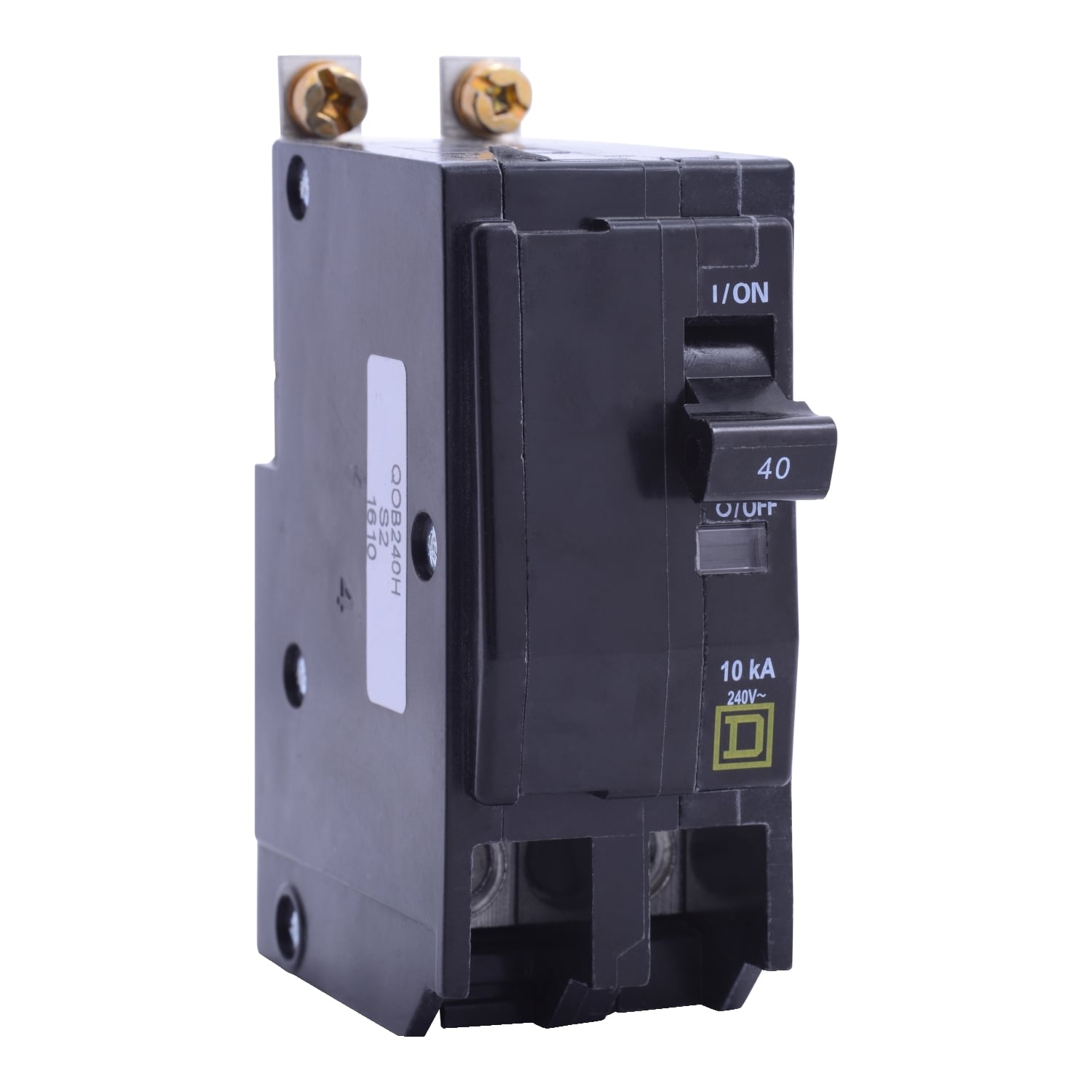 Mini circuit breaker, QO, 40A, 2 pole, 120/240VAC, 10kA, bolt on, high density discharge