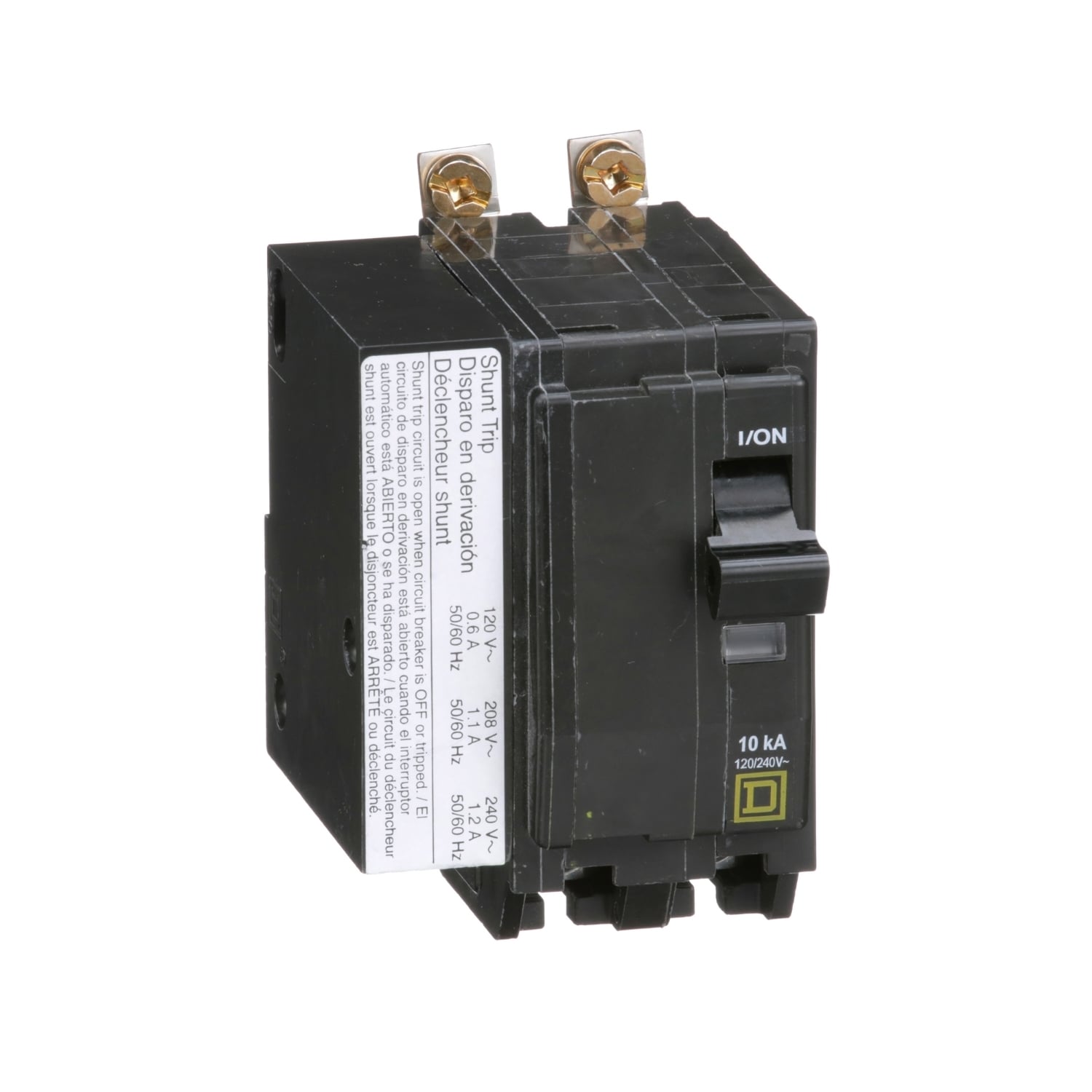 Mini circuit breaker, QO, 60A, 2 pole, 120/240VAC, 10kA, bolt on, AC shunt