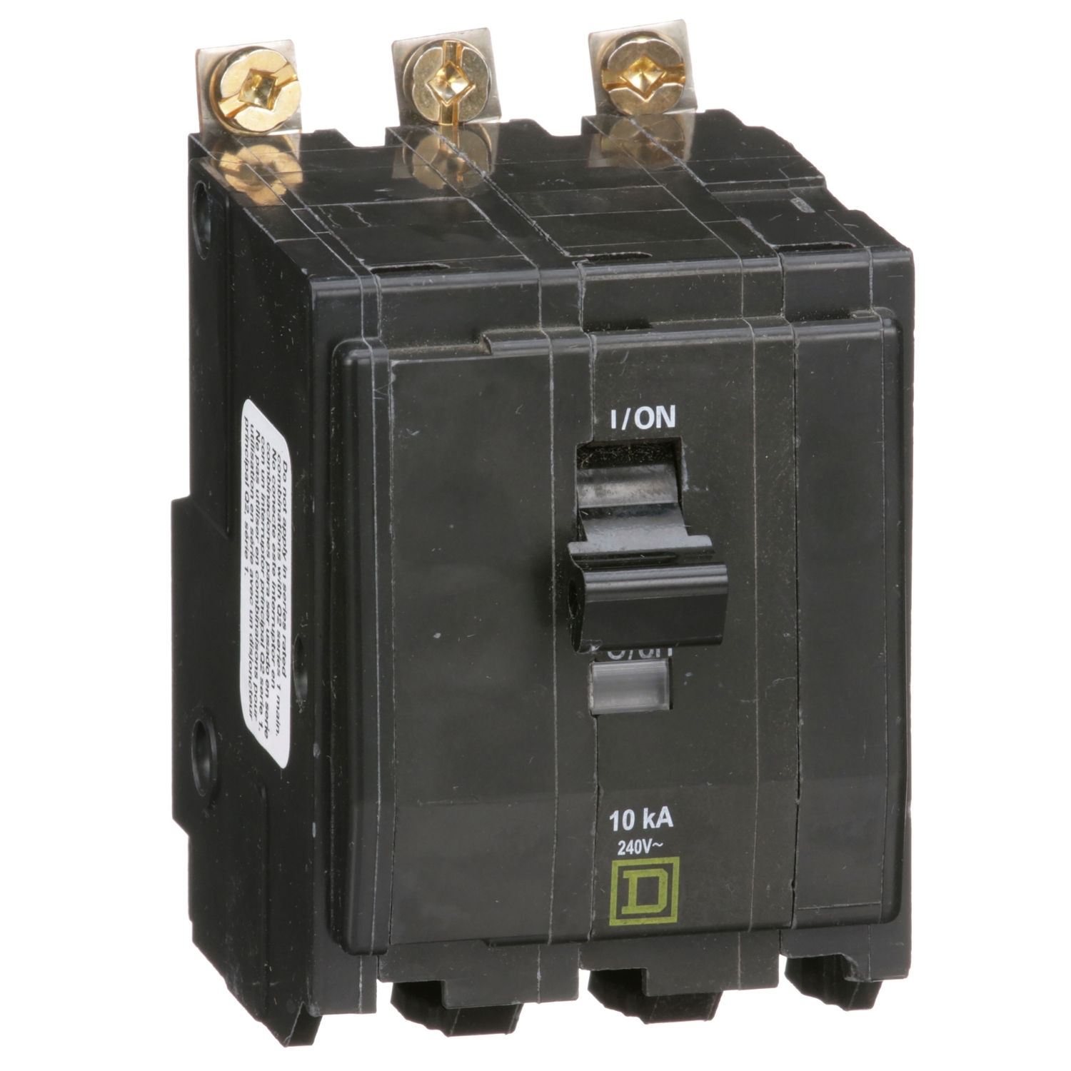 Mini circuit breaker, QO, 10A, 3 pole, 120/240VAC, 10kA, bolt on