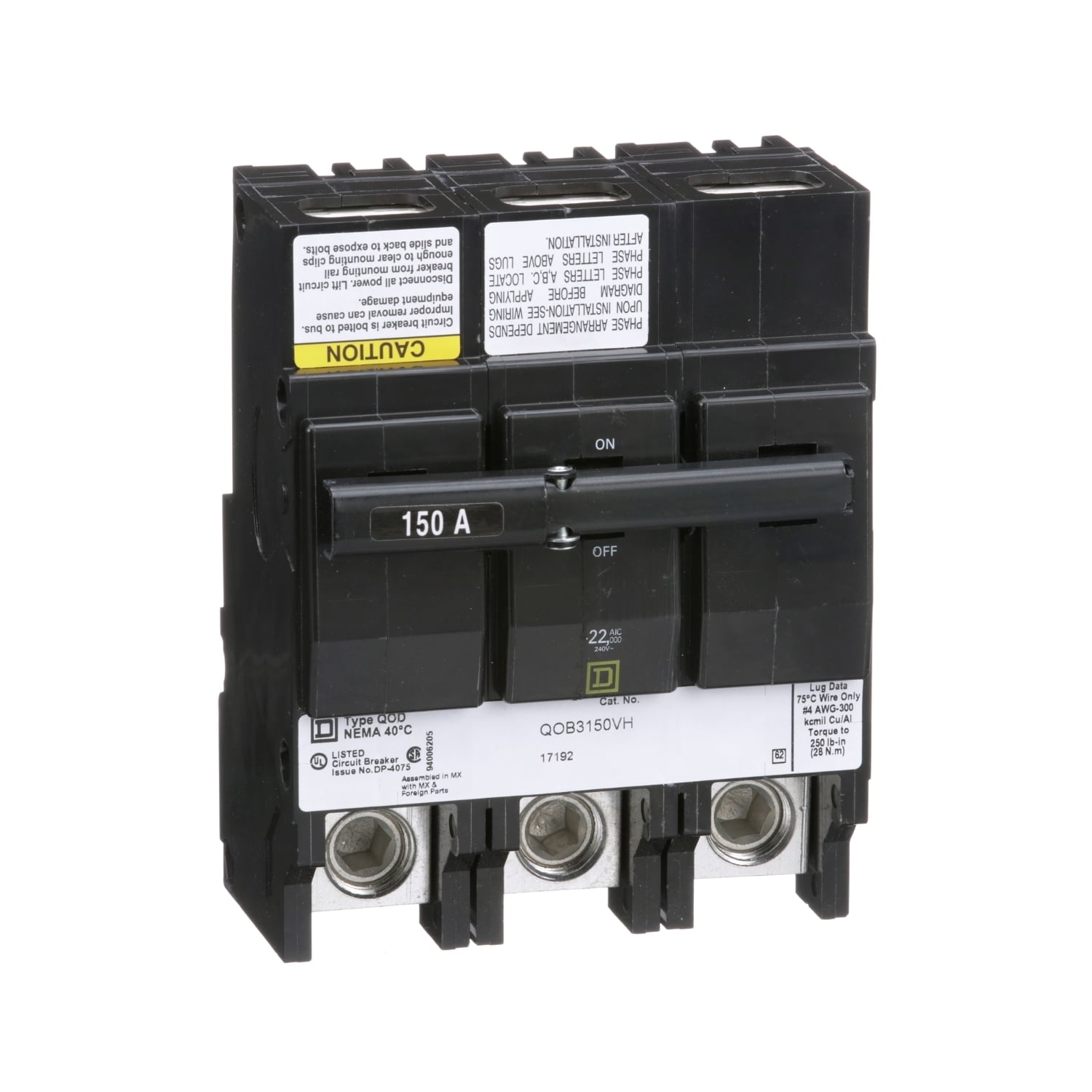 QOB3150VH Miniature Circuit Breaker, 150 Amp, 3 Pole, 120/240V