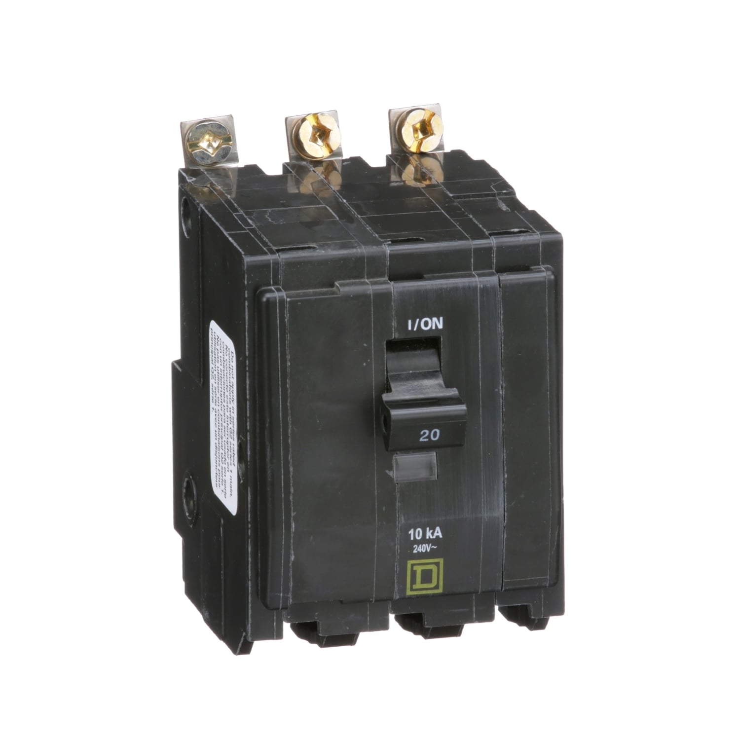 Mini circuit breaker, QO, 20A, 3 pole, 120/240VAC, 10kA, bolt on