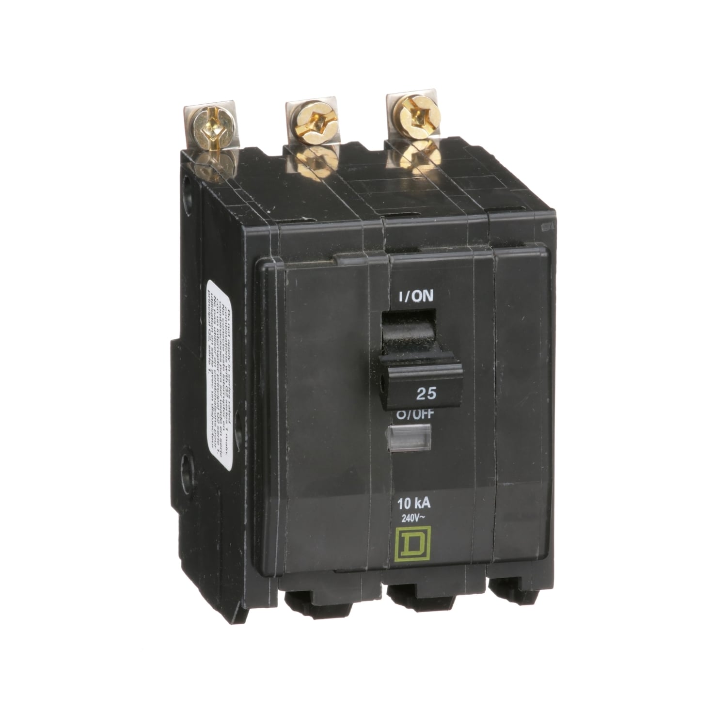 Mini circuit breaker, QO, 25A, 3 pole, 120/240VAC, 10kA, bolt on