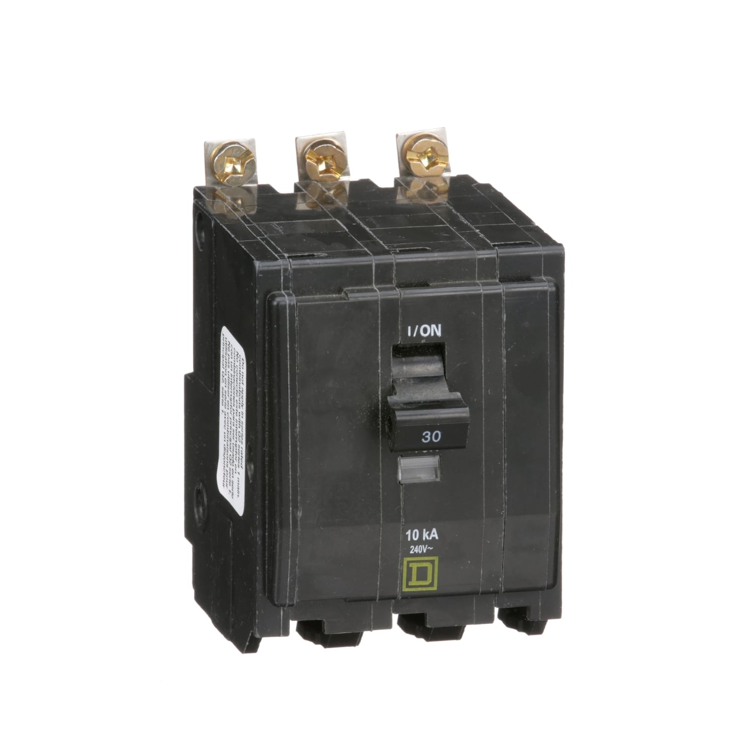 Mini circuit breaker, QO, 30A, 3 pole, 120/240VAC, 10kA, bolt on