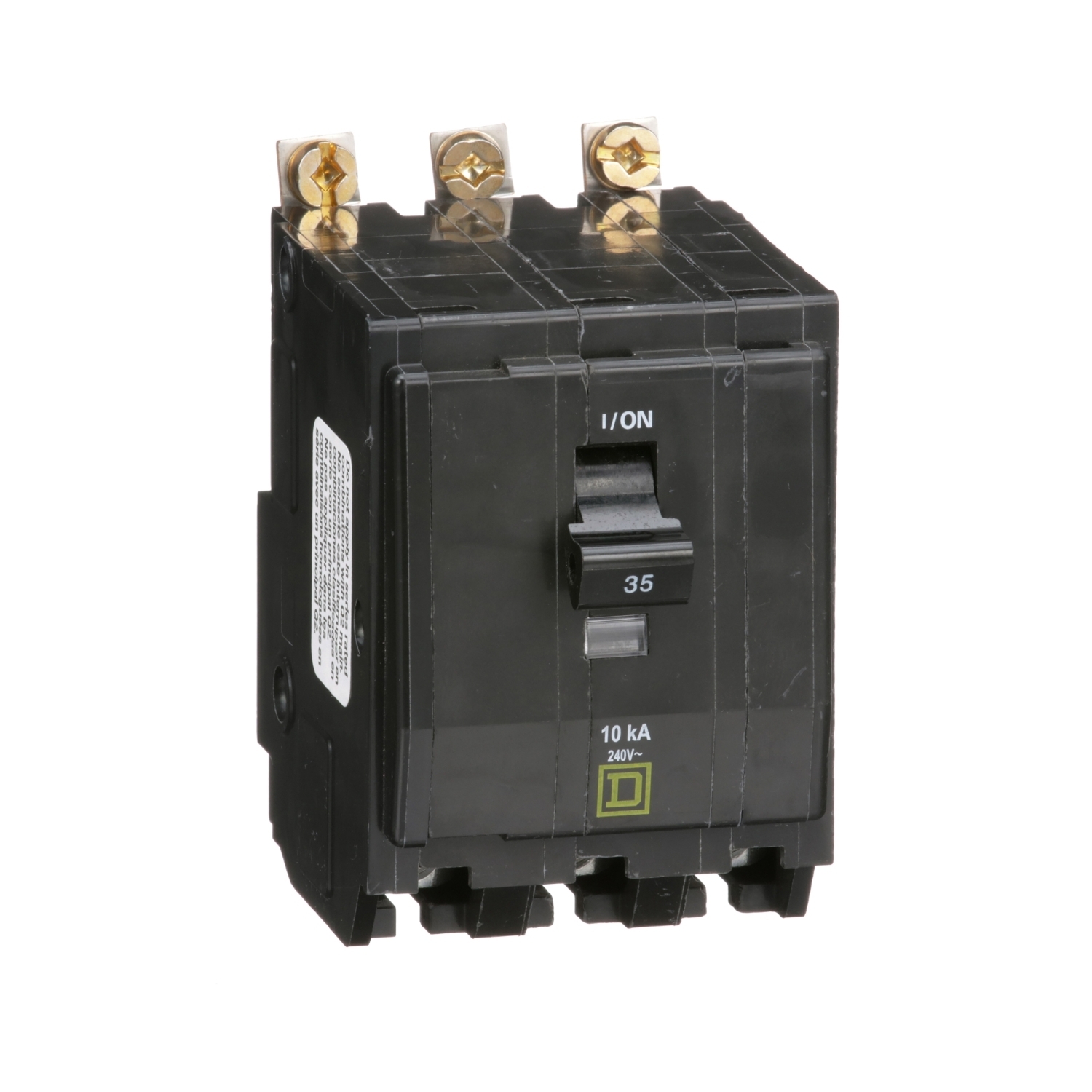 Mini circuit breaker, QO, 35A, 3 pole, 120/240VAC, 10kA, bolt on