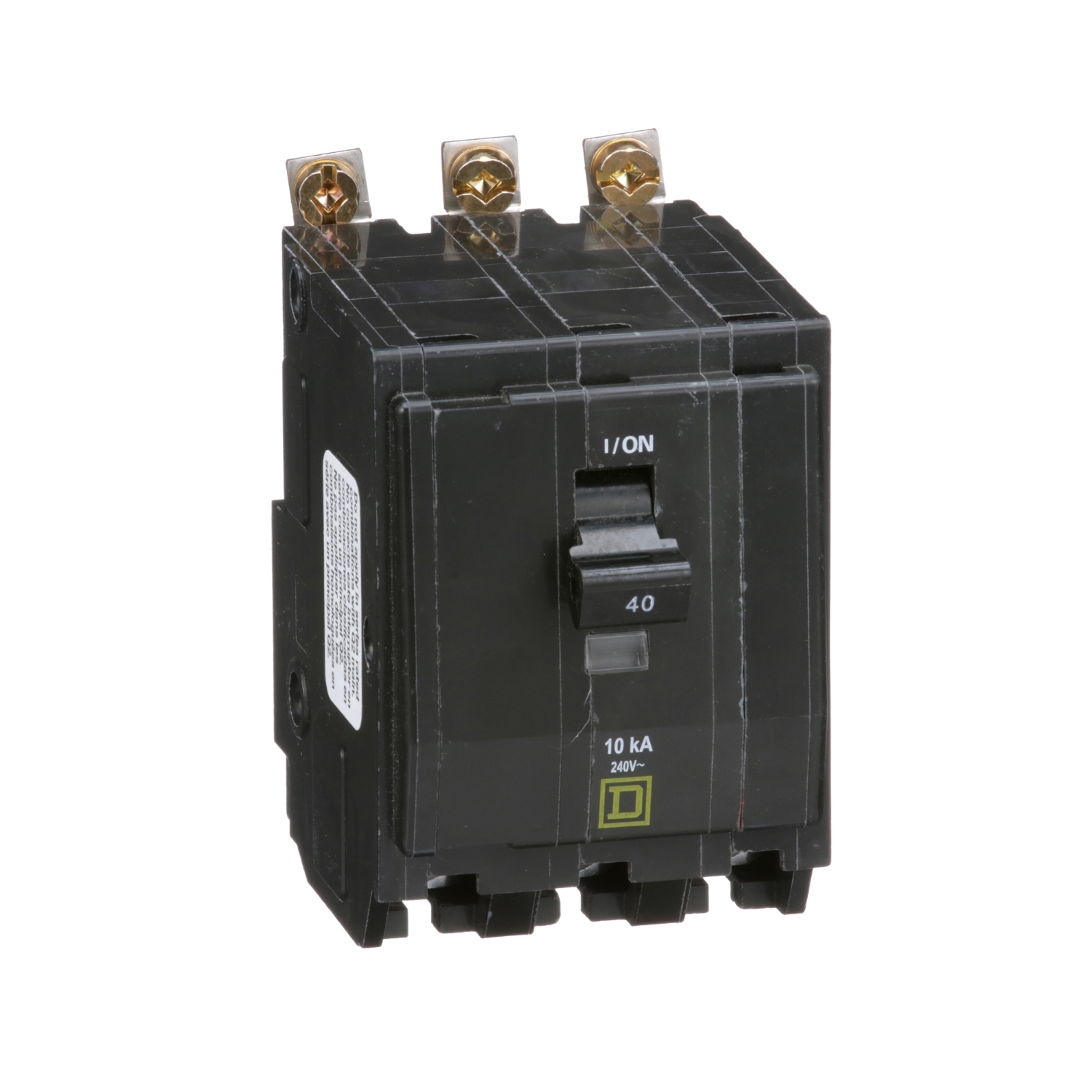 Mini circuit breaker, QO, 40A, 3 pole, 120/240VAC, 10kA, bolt on