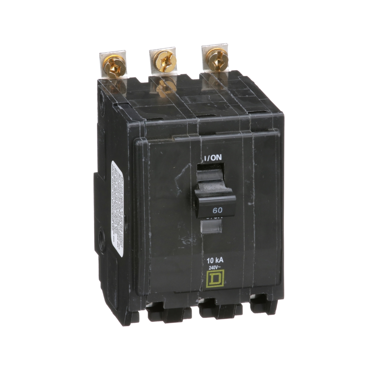 Mini circuit breaker, QO, 60A, 3 pole, 120/240VAC, 10kA, bolt on
