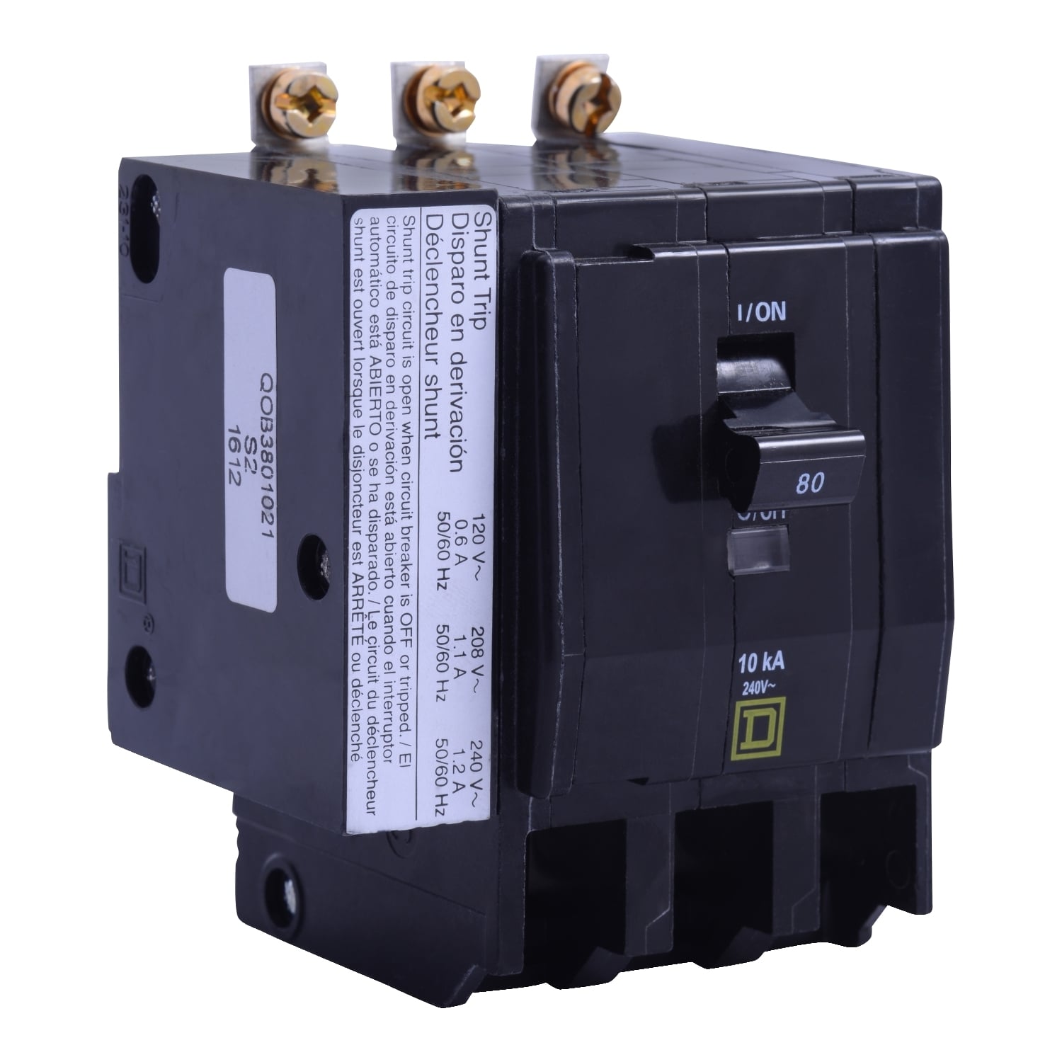 QOB380VH1021 Miniature Circuit Breaker, 80 Amp, 3 Pole, 120/240V