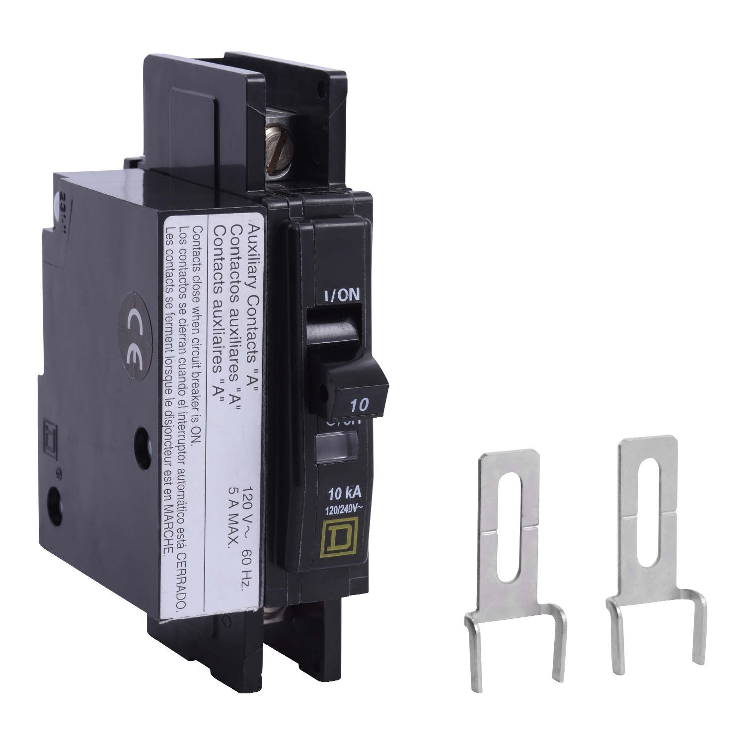 Mini circuit breaker, QOU, 15A, 1 pole, 120/240 VAC, 10kA, auxiliary switch