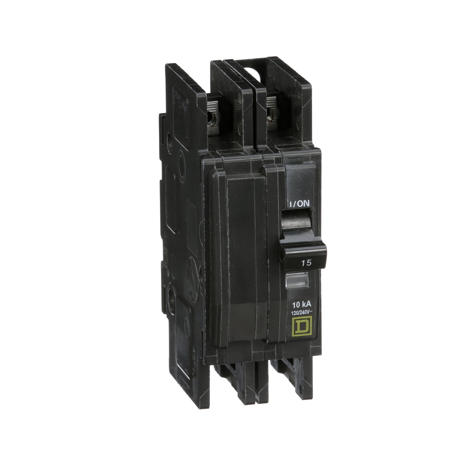 Mini circuit breaker, QOU, 15A, 2 pole, 120/240 VAC, 10kA, ring terminal