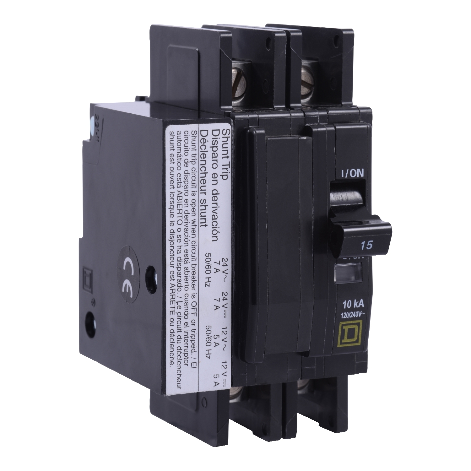 Mini circuit breaker, QOU, 50A, 2 pole, 120/240 VAC, 10kA, shunt trip