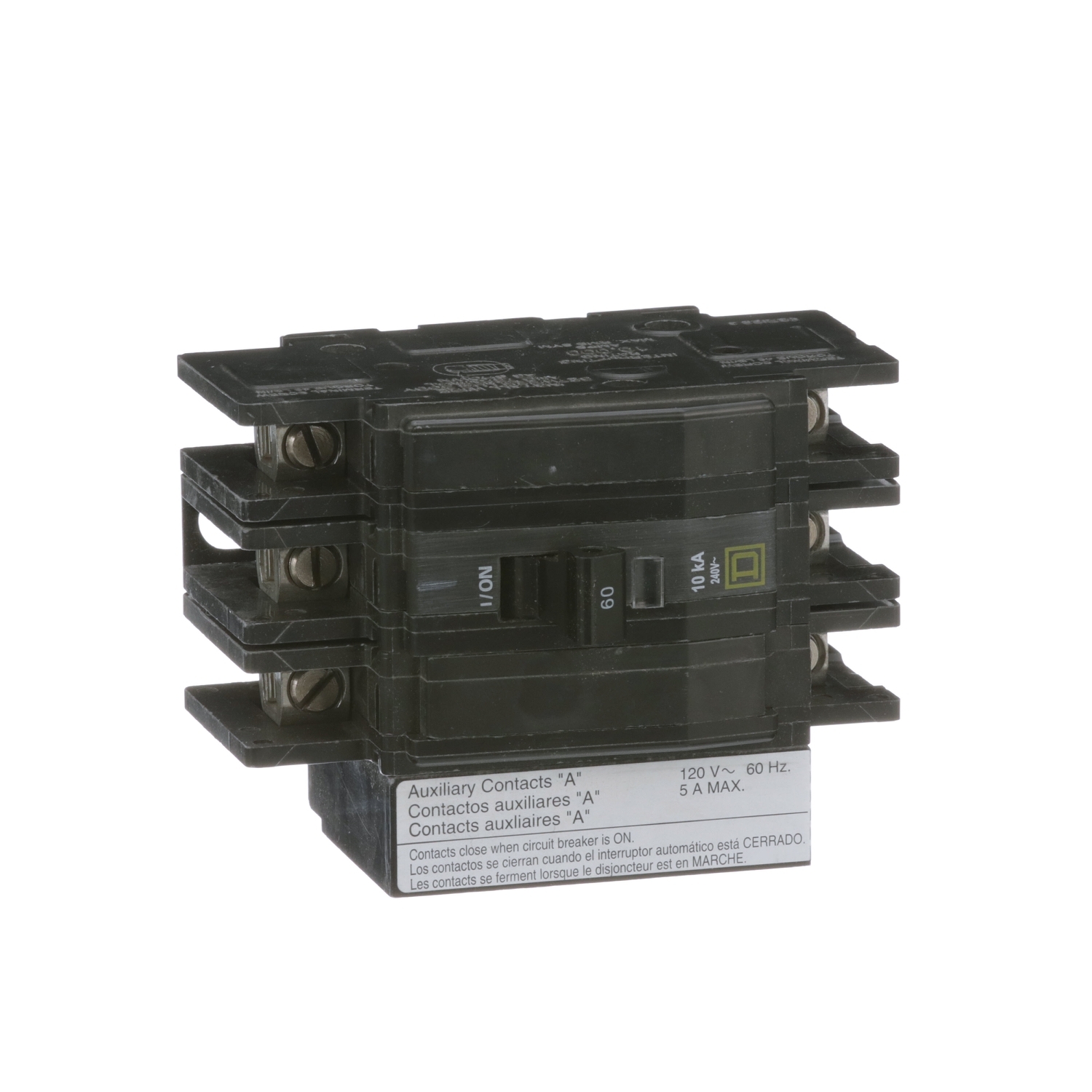Mini circuit breaker, QOU, 60A, 3 pole, 240VAC, 10kA, auxiliary switch