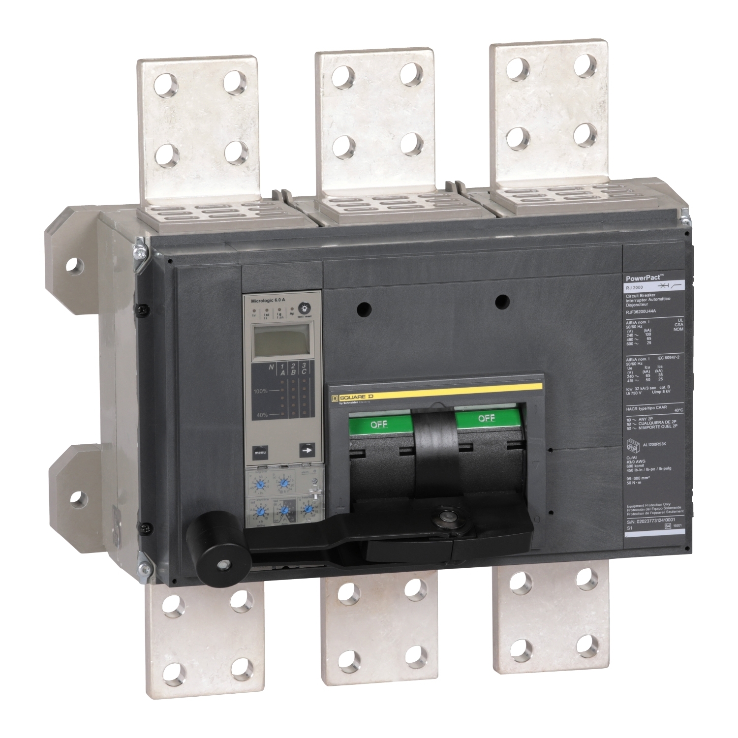 RJF36200U44A Molded Case Circuit Breaker, 2000 Amp, 3 Pole, 600V