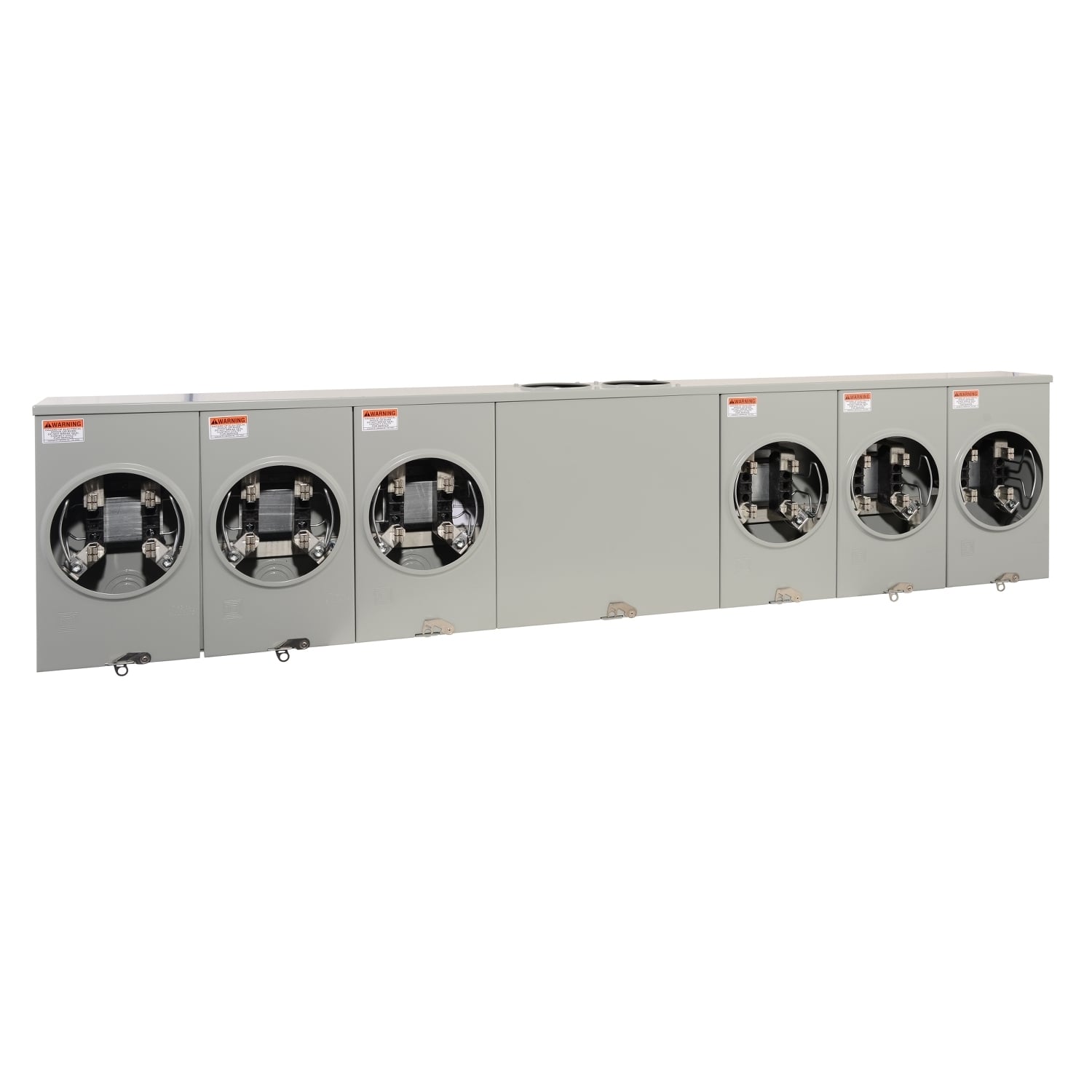 Meter socket, horizontal ganged, ringless socket, 620A, 6 position, 4 jaws, 600 VAC max, overhead/underground, no bypass