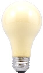 Incandescent A19 Bulb Shape Yellow Finish Medium Aluminum Base 100Watt 120Volt Retail Pack 24Bulbs Per Case 2Bulbs Per Package