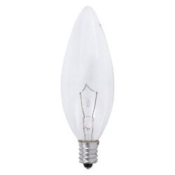 Incandescent B10 Decor Blunt Tip  Bulb Shape Clear Finish Candelabra Base 15Watt 120Volt Blister Pack 12Bulbs Per Case 2Bulbs  Per Package