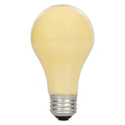 Incandescent A19 Bulb Shape Yellow Bug Light Medium Aluminum Base 60Watt 130Volt Retail Pack 24Bulbs Per Case 2Bulbs Per Package