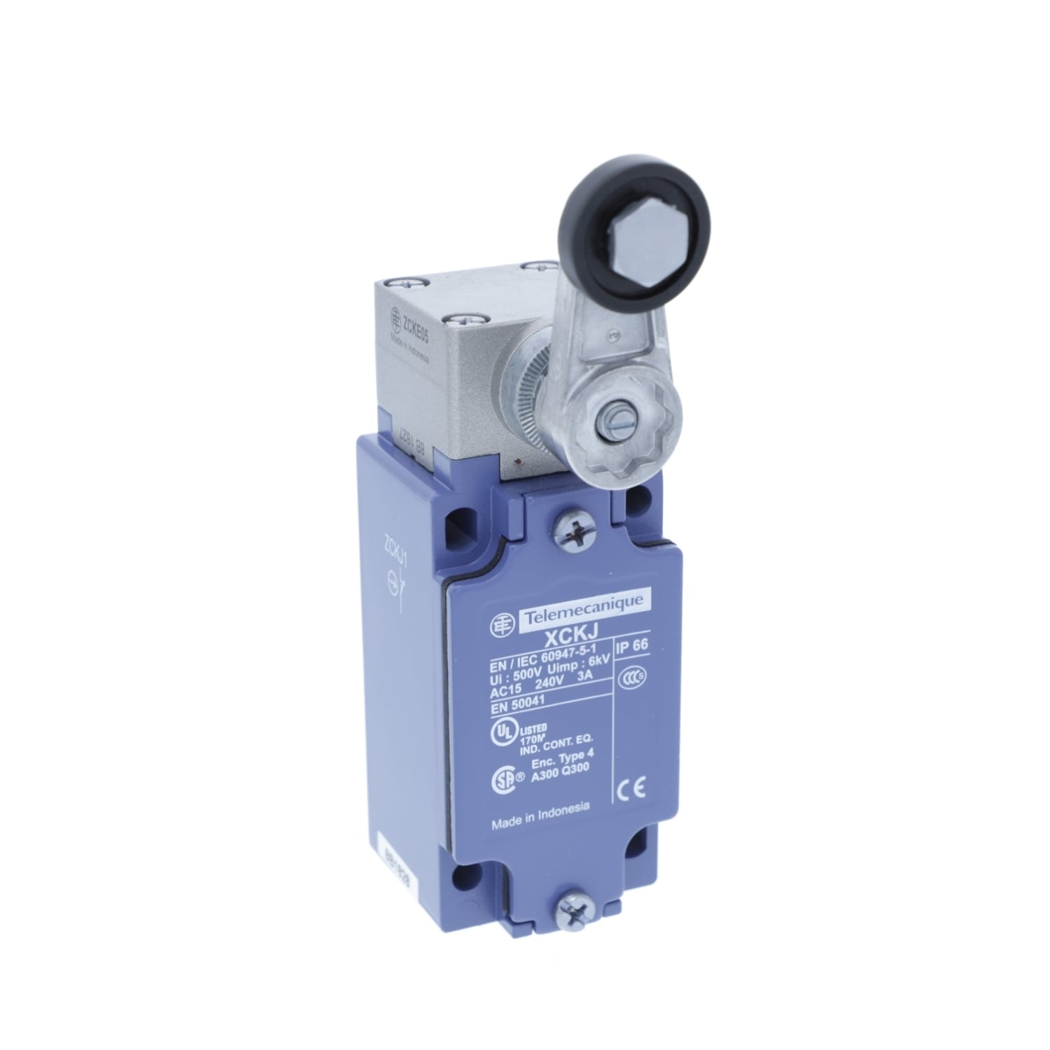 Limit switch,  XC Standard, XCKJ, thermoplastic roller lever, 1NC+1 NO, snap action, Pg13