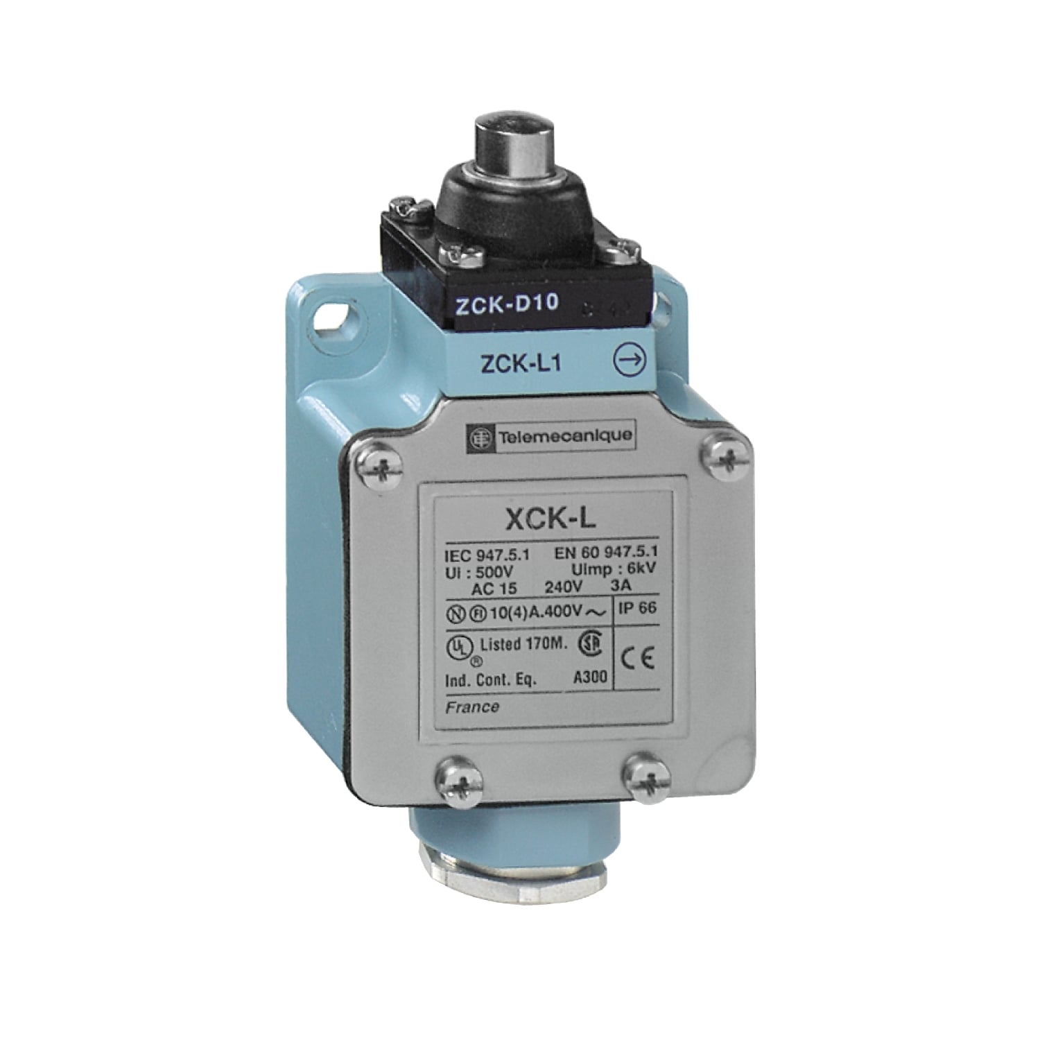 Limit switch, Limit switches XC Standard, XCKL, metal end plunger, 1NC+1 NO, snap action, 1/2NPT