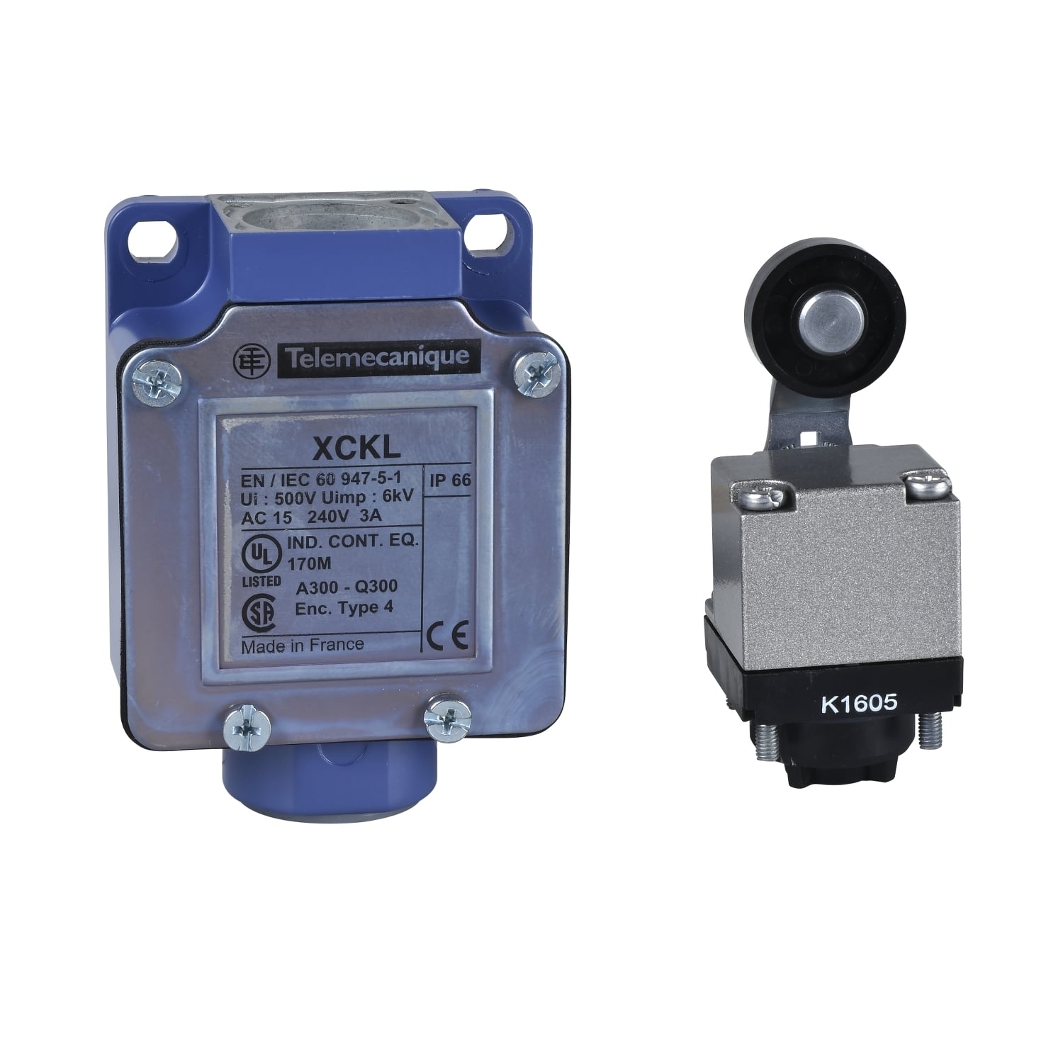 Limit switch, Limit switches XC Standard, XCKL, thermoplastic roller lever, 1NC+1 NO, snap action, 1/2NPT