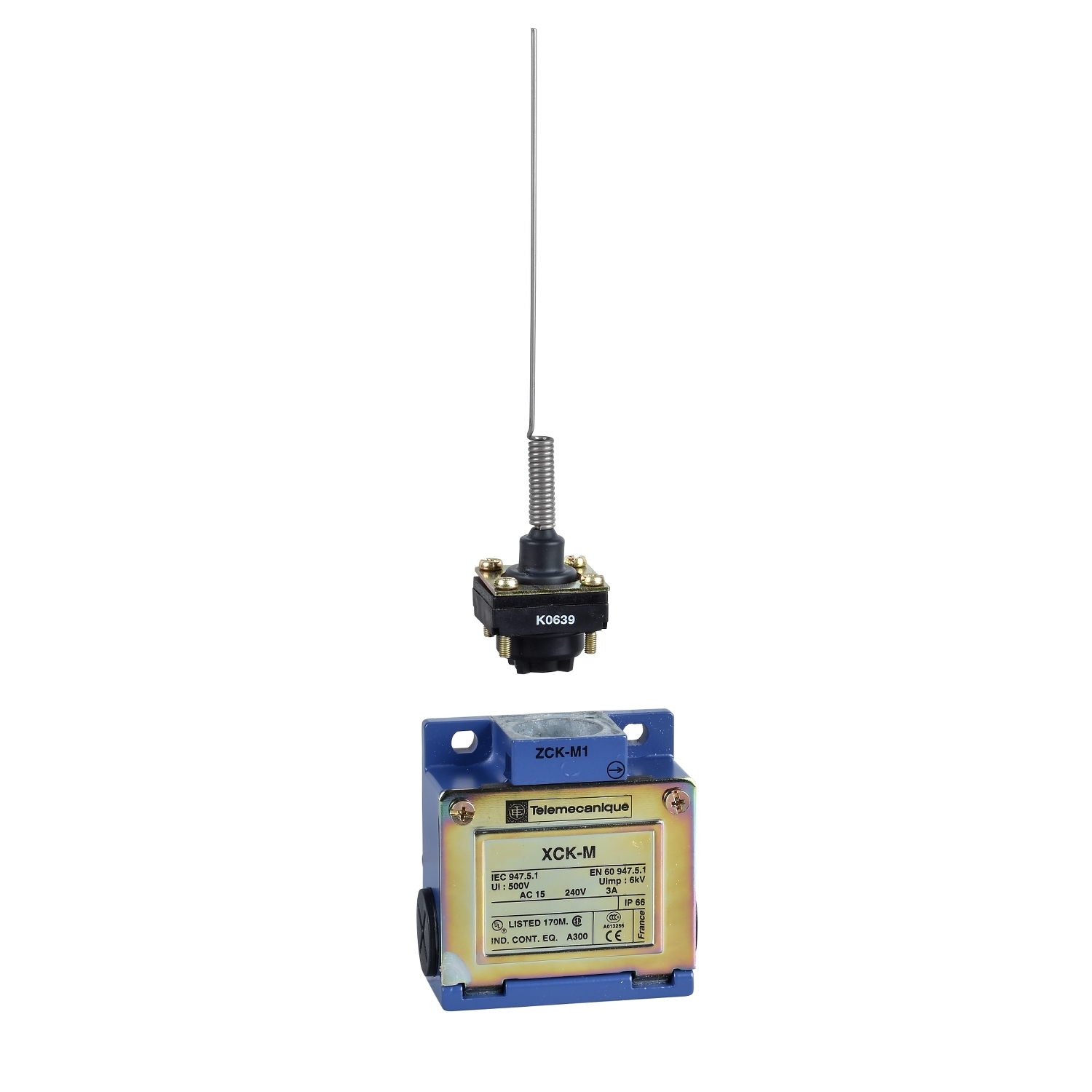 Limit switch, Limit switches XC Standard, XCKM, cats whisker, 1NC+1 NO, snap action, Pg11
