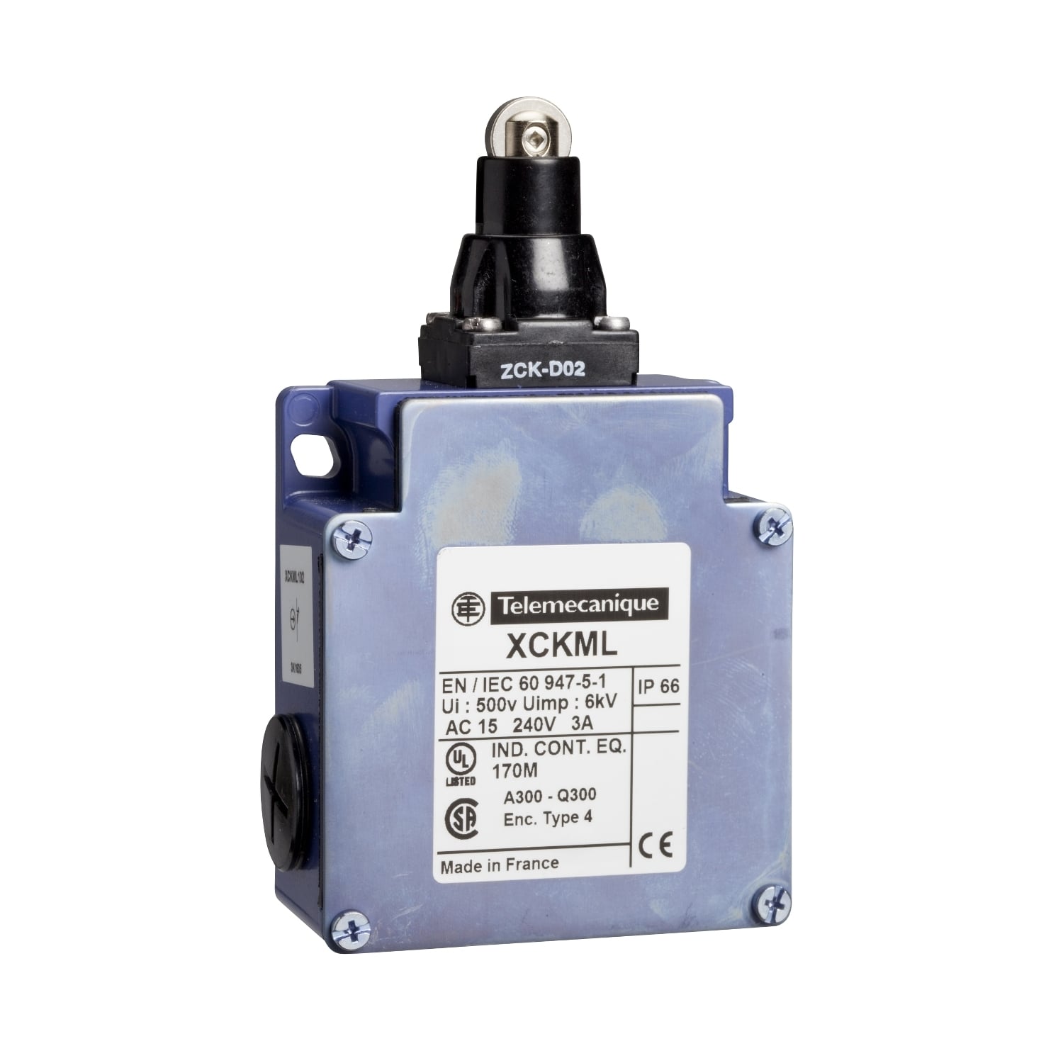 Limit switch, Limit switches XC Standard, XCKML, steel roller plunger, 2x(1NC+1NO), slow break, Pg13