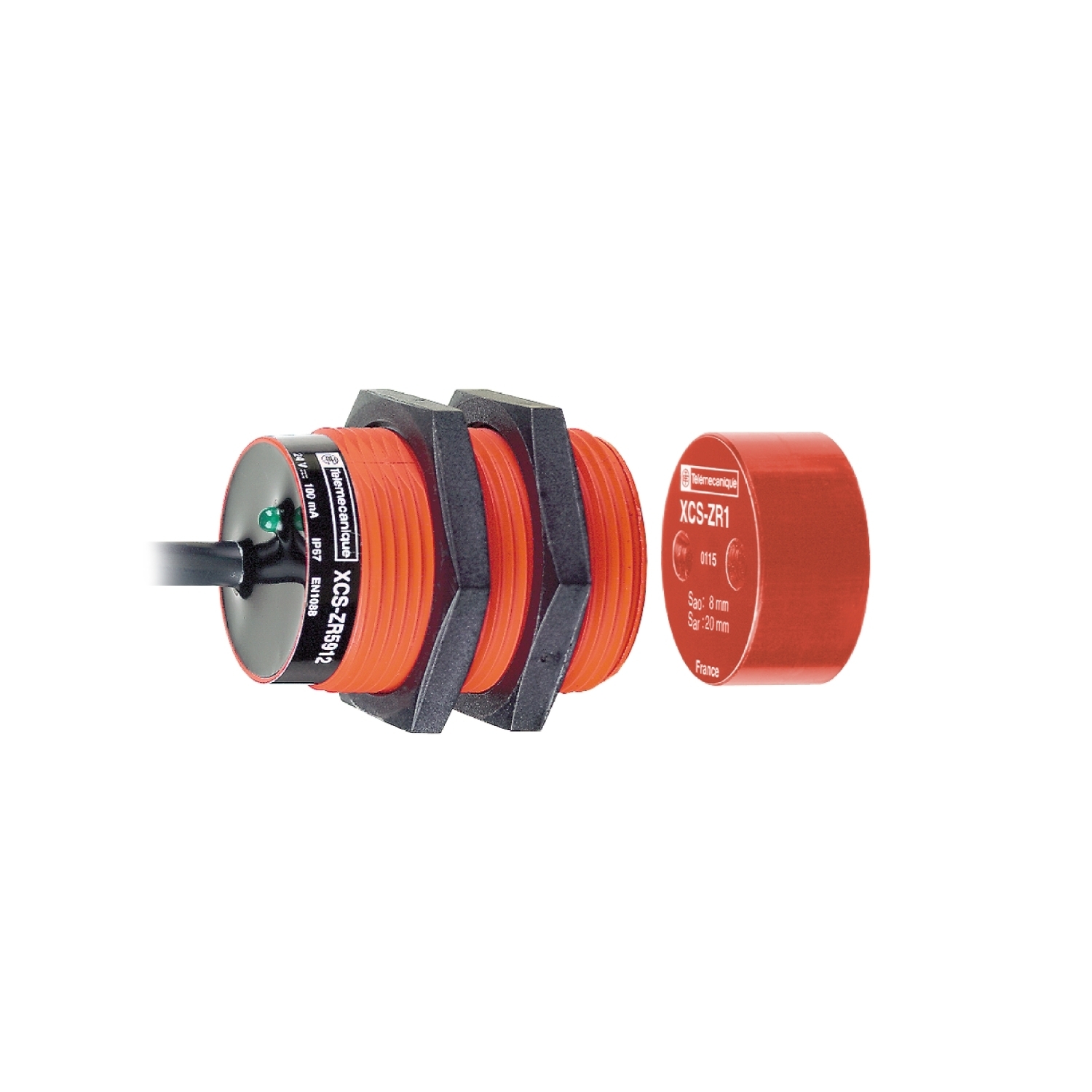 Coded magnetic switch, Telemecanique Safety switches XCS, XCSDMR, 1 NC + 1 NO, staggered, 2 m