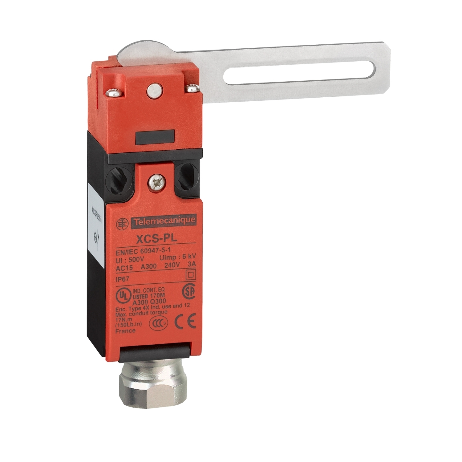 Guard switch, Telemecanique Safety switches XCS, XCSPL, straight lever, to right or to left, 1NC+1 NO -1/2"NPT