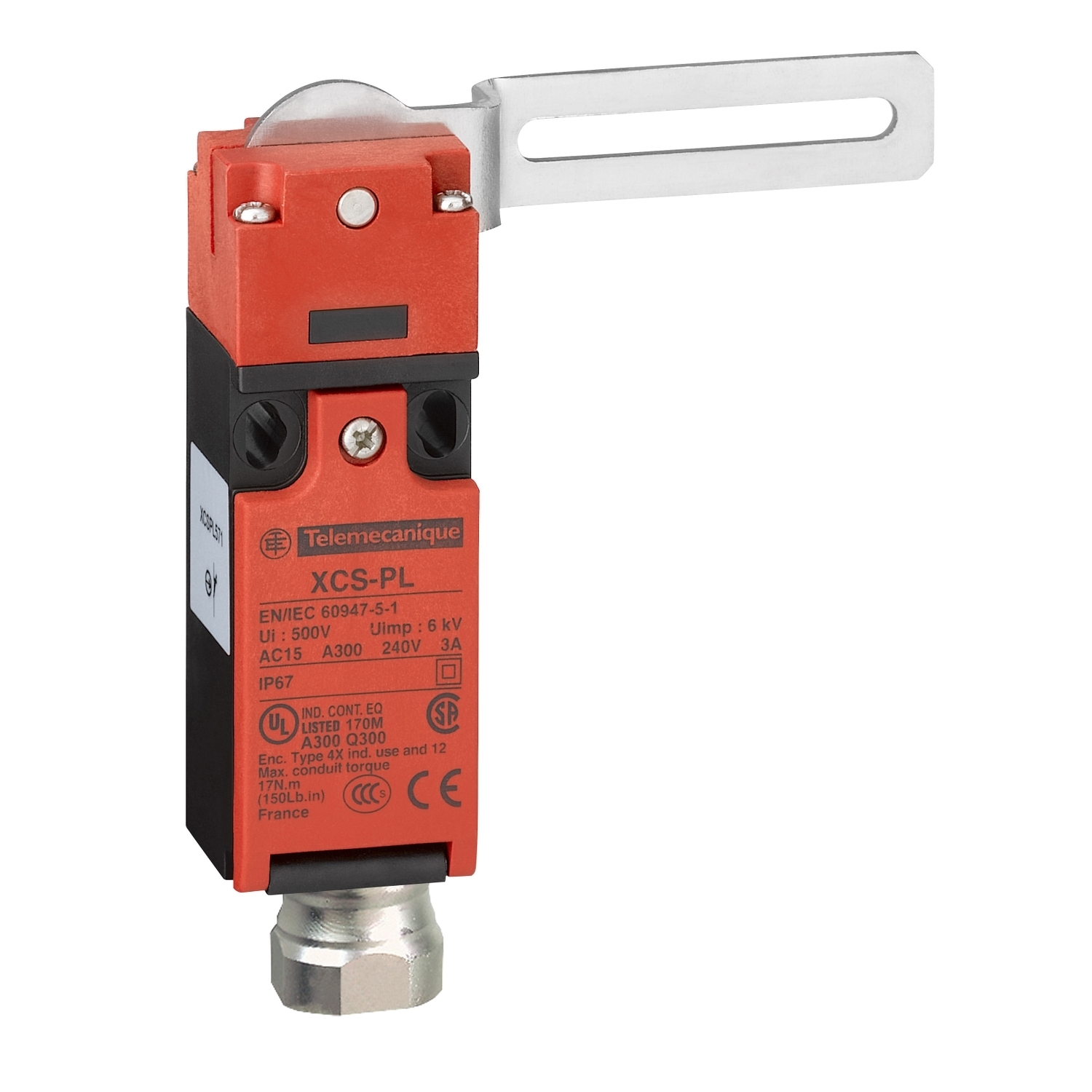 Guard switch, Telemecanique Safety switches XCS, XCSPL, elbowed flush lever, to right, 1NC+1 NO -1/2"NPT