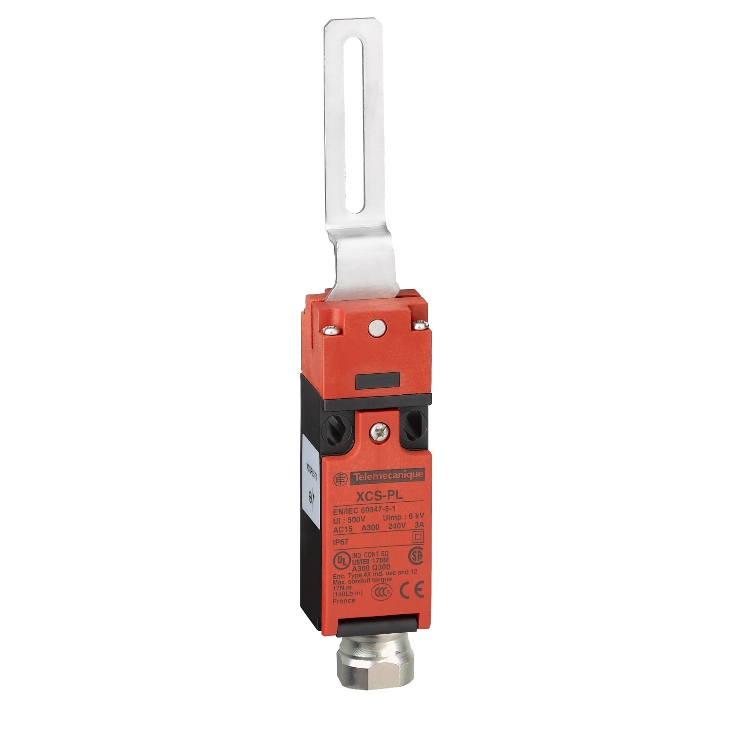 Guard switch, Telemecanique Safety switches XCS, XCSPL, elbowed flush lever, centred, 1NC+1 NO -1/2"NPT