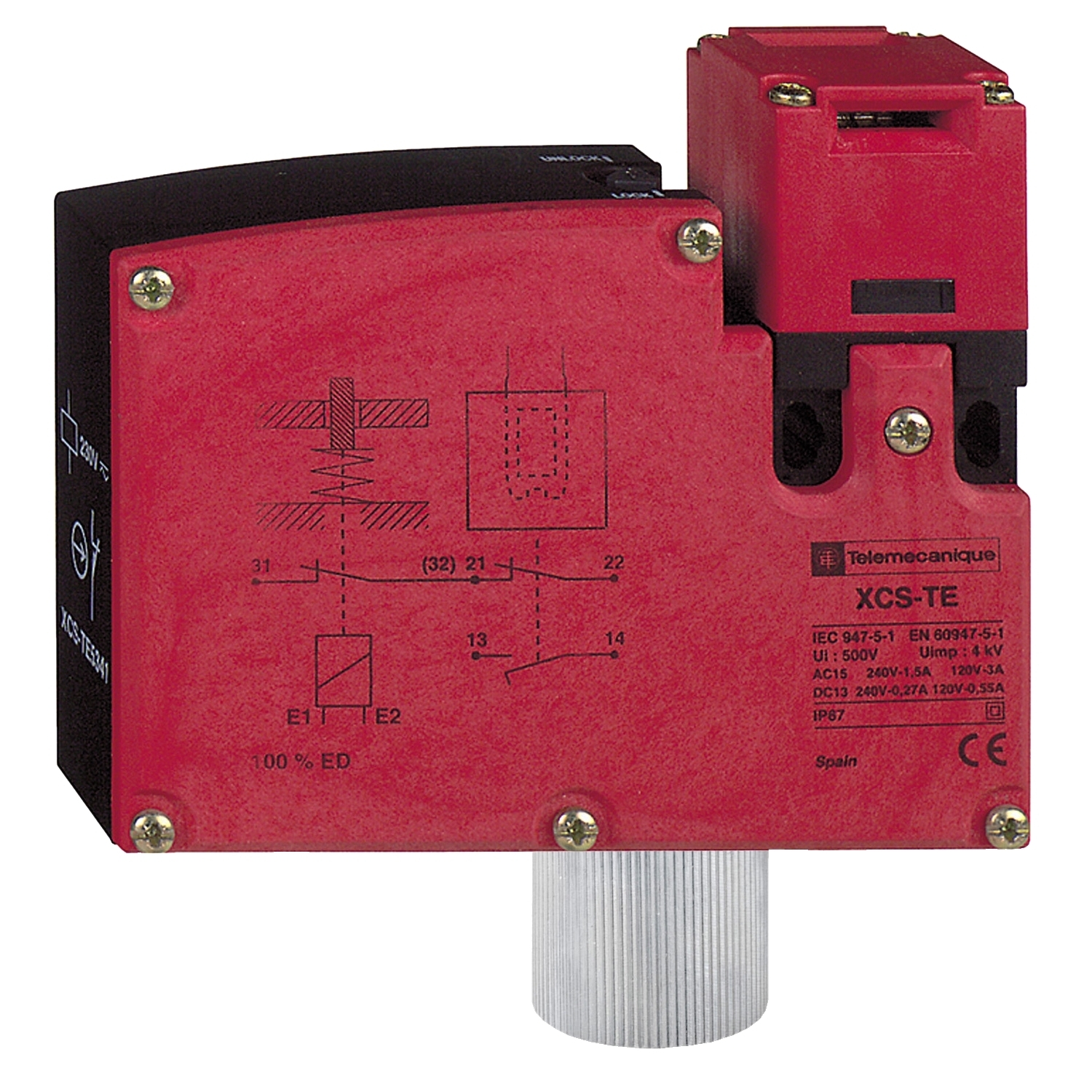 Safety switch, Telemecanique Safety switches XCS, plastic XCSTE, 1NC+1 NO, slow break, 1 entry tapped 1/2" NPT -24 V