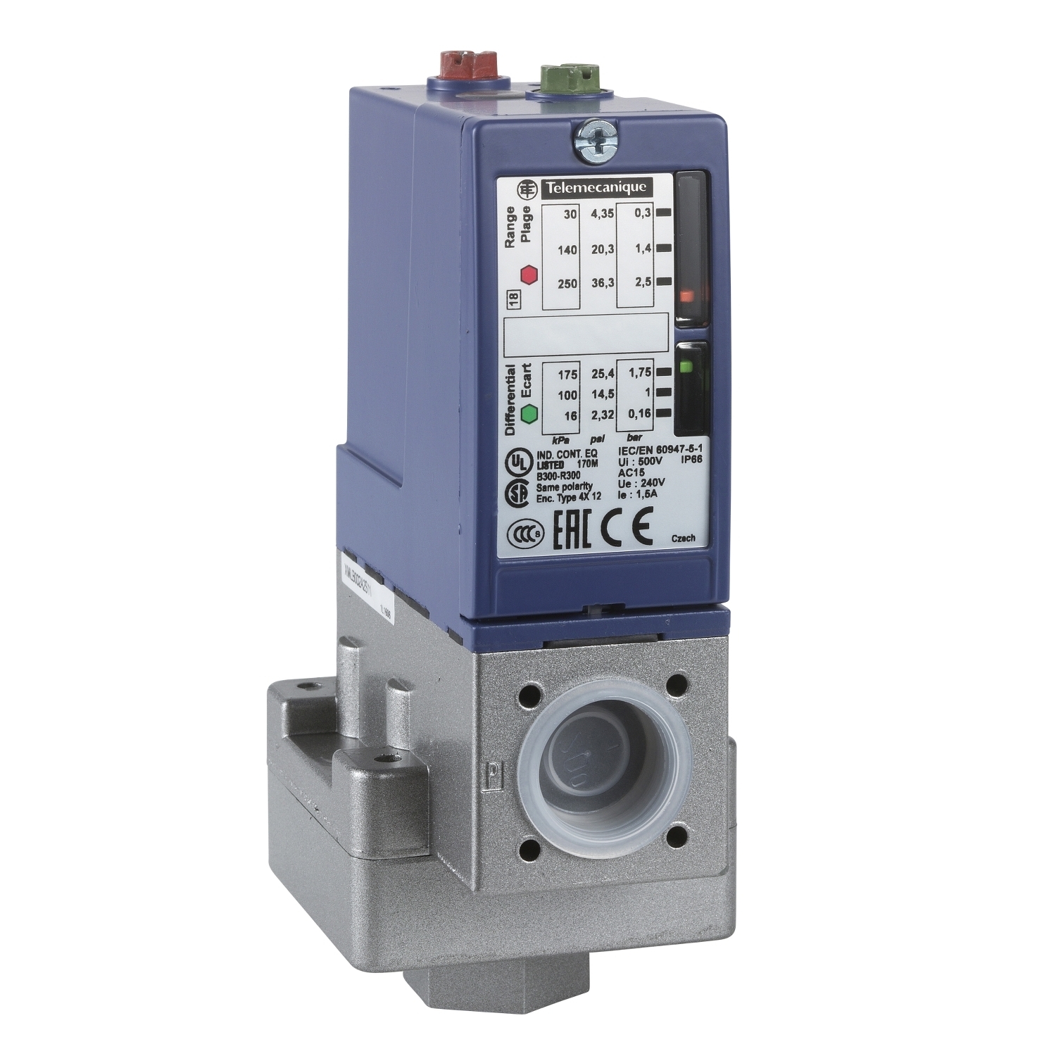 pressure switch XMLB 4 bar - adjustable scale 2 thresholds - 1 C/O
