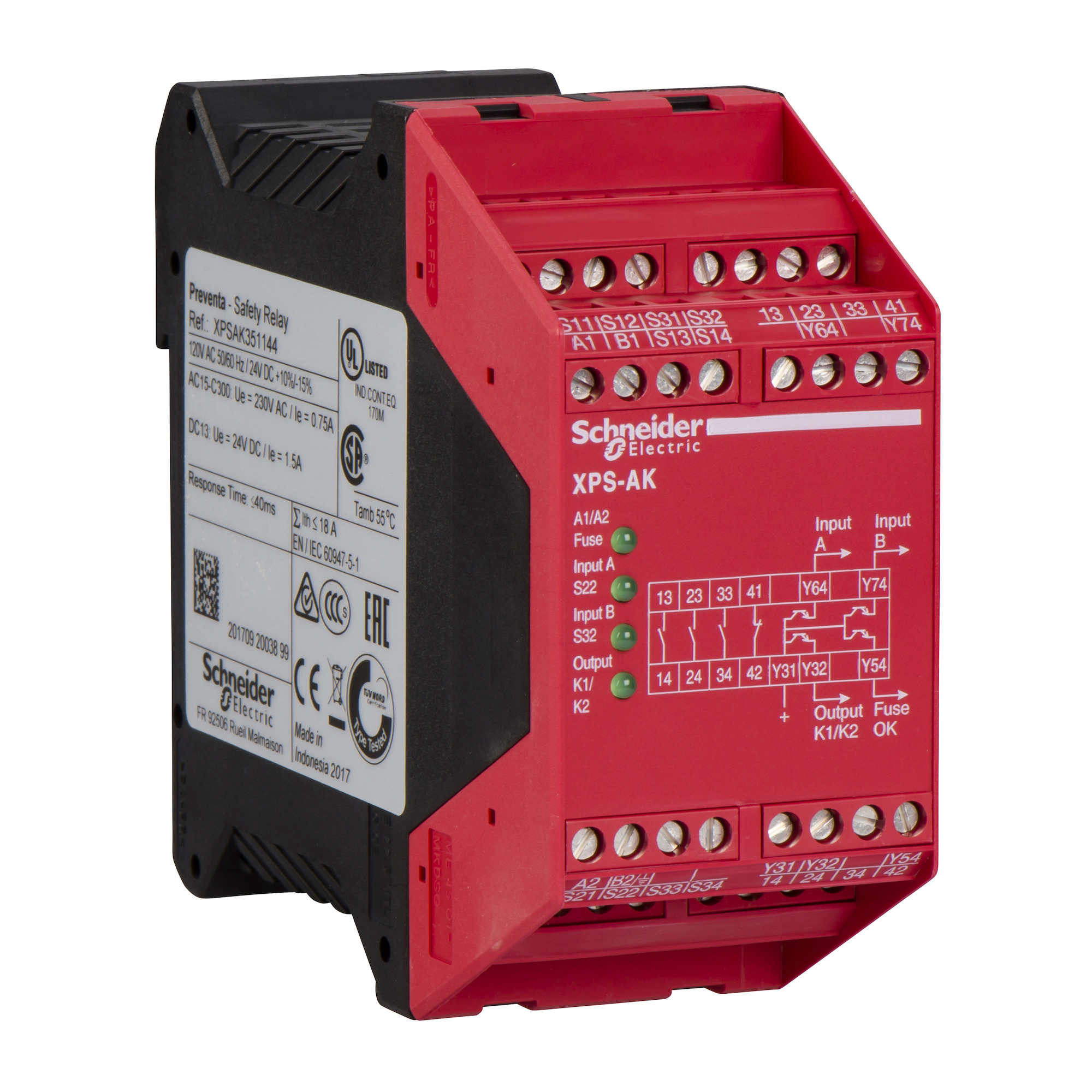 XPSAC3421P XPSAC Safety Relay, 2.5 A, 3NO 3 Form A Contact, 115 VAC V Coil