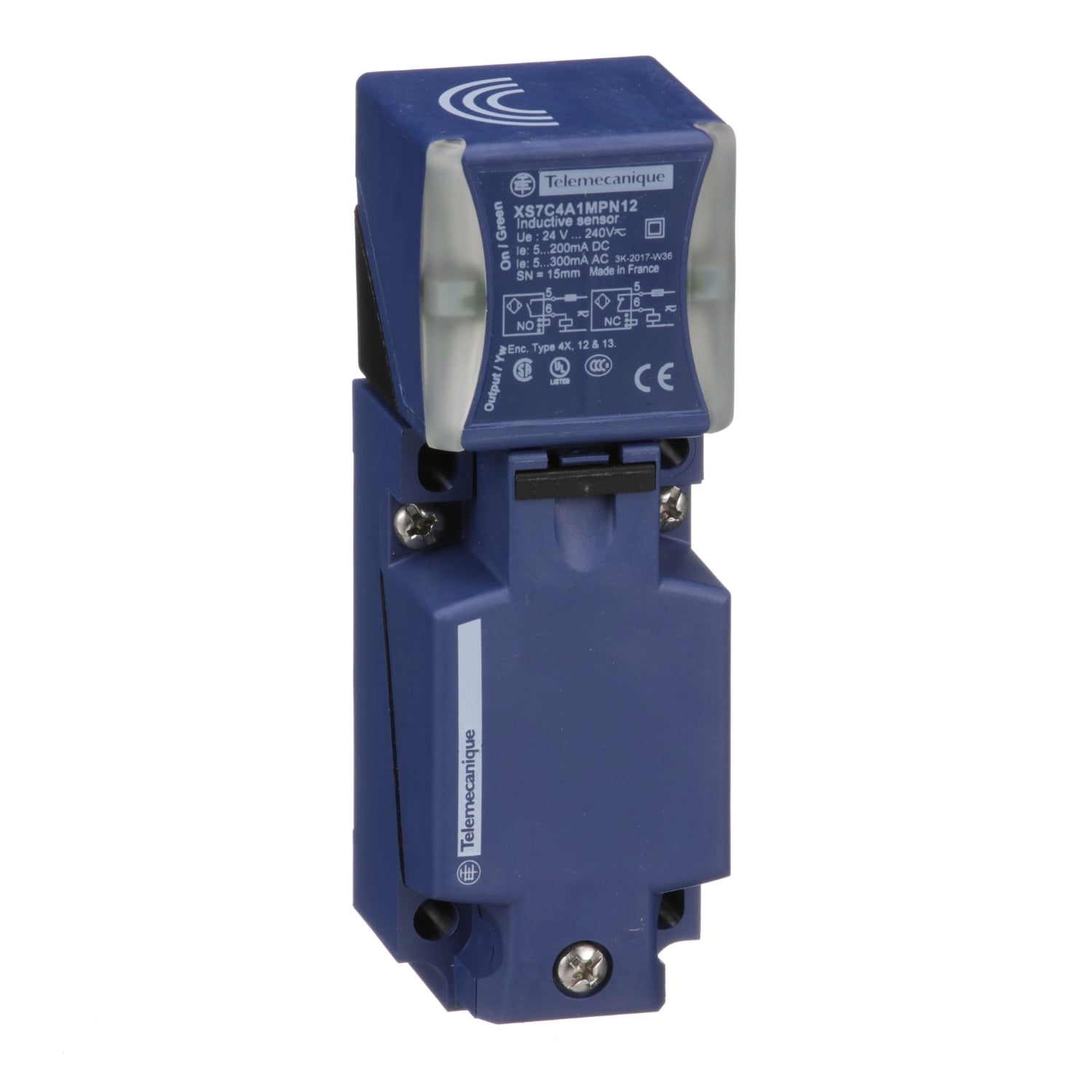 inductive sensor, XS7, 40x40x117, PBT, sensing 15 mm, 24 to 240 VAC/DC, terminals