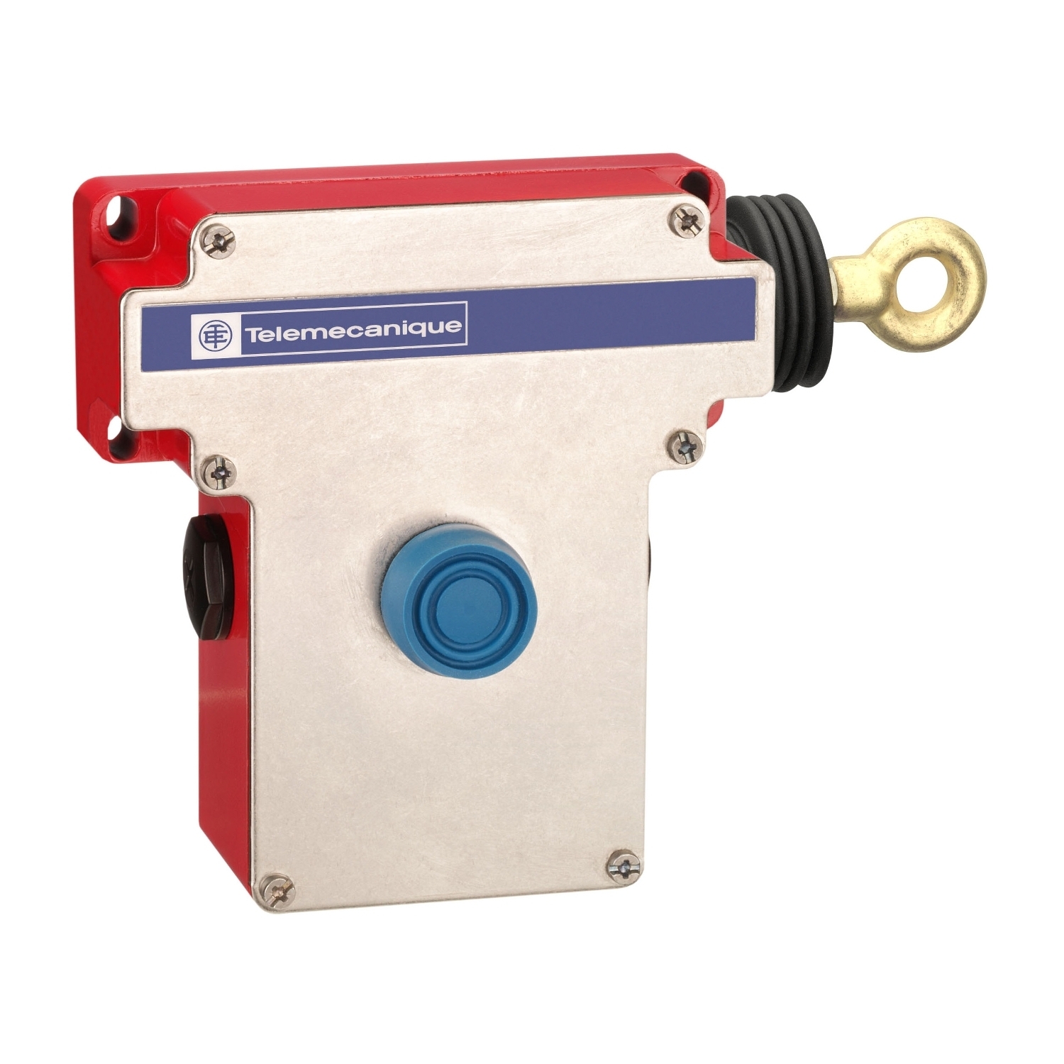 Latching emergency stop rope pull switch, Telemecanique rope pull switches XY2C, e XY2CE, RH side -1NC+1 NO, booted pushbutton