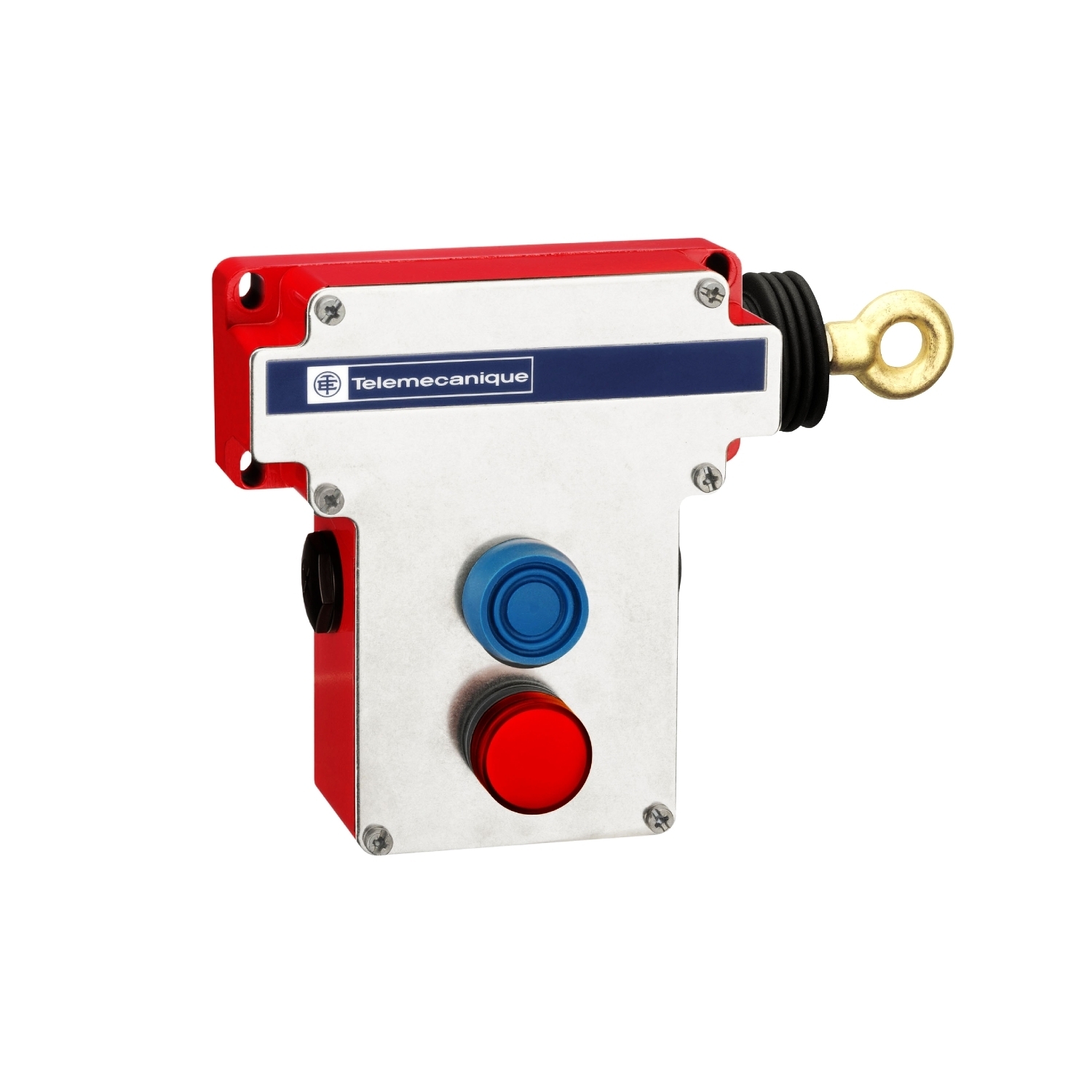Latching emergency stop rope pull switch, Telemecanique rope pull switches XY2C, RH side, 2NC+2 NO, pilot light 230 V