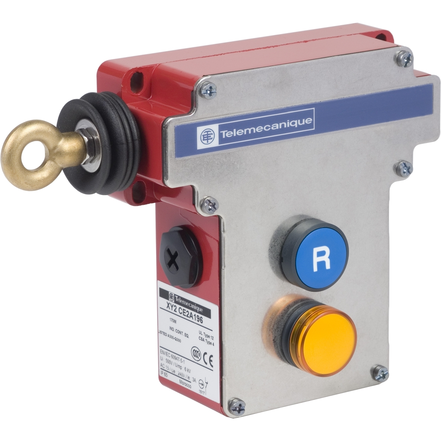 Latching emergency stop rope pull switch, Telemecanique rope pull switches XY2C, trip wire cable 300 VAC 10 A XY2CE
