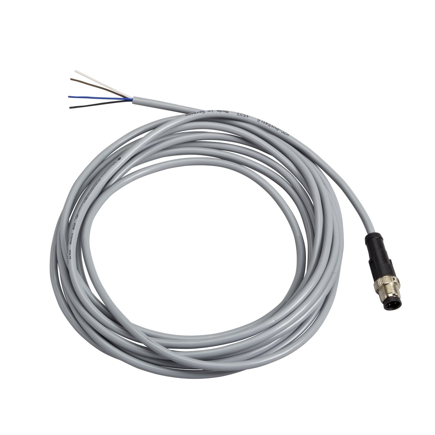 Pre wired connectors XZ, straight male, M12, 4 pins, cable PVC 5 m