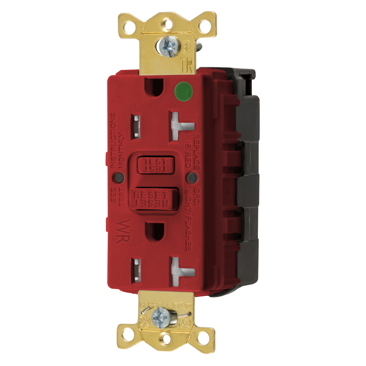 Straight Blade Devices, SNAPConnect Receptacle, GFCI, Tamper and Weather Resistant, Commercial Hospital Grade, Self Test, 20A 125V, 2-Pole 3-Wire Grounding, 5-20R, Red