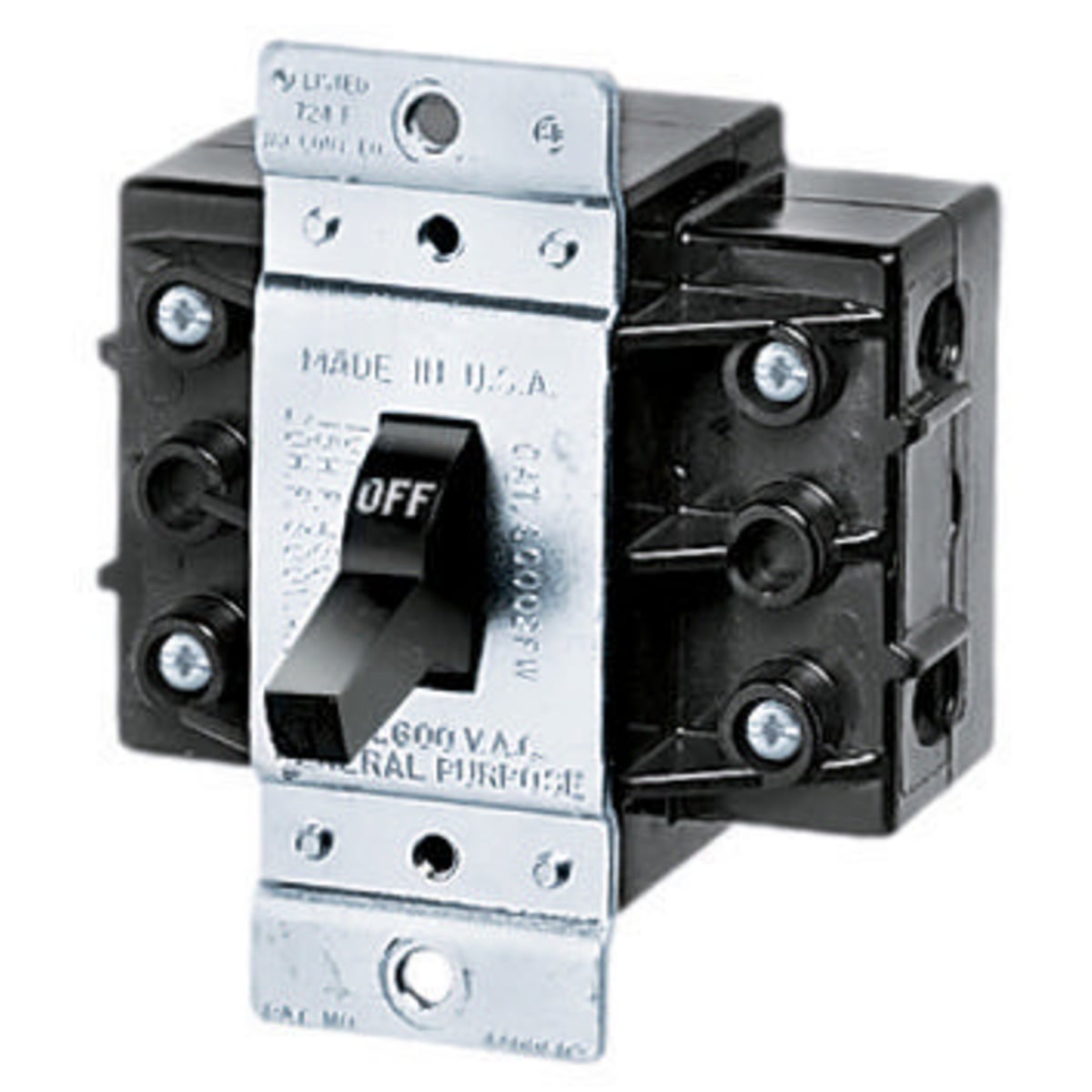 Switches and Lighting Control, Motor Disconnec t, 3-Pole, 60A 600V, Front Wired