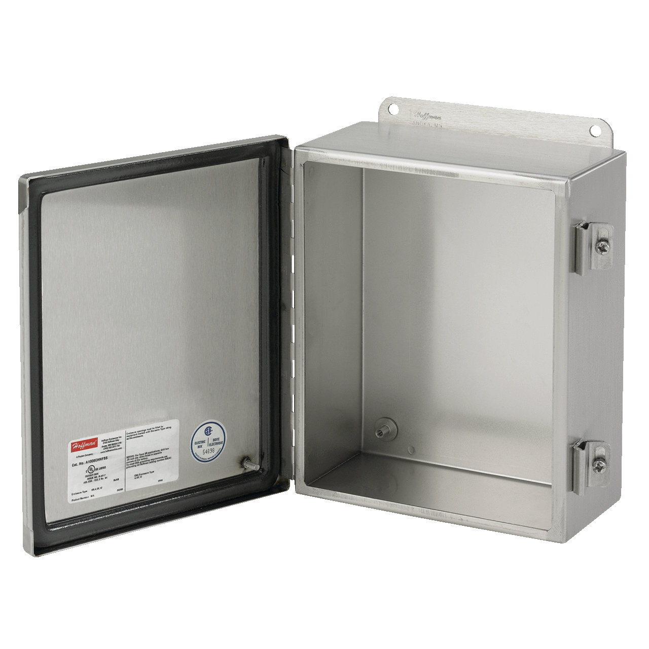 Continuous Hinge with Clamps Junction Box Type 4X, 6x6x4, Brushed, Stainless 316