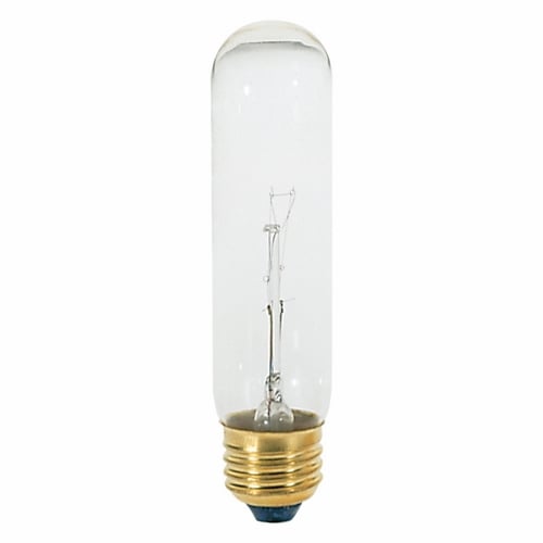 Incandescent Tubular Lamp, Designation: 40T10, 120 V, 40 WTT, T10 Shape, E26 Medium Base, Clear, C-5V Filament, 2000 HR, Lumens: 280 LM Initial, 5 IN Length, 1-1/4 IN Diameter