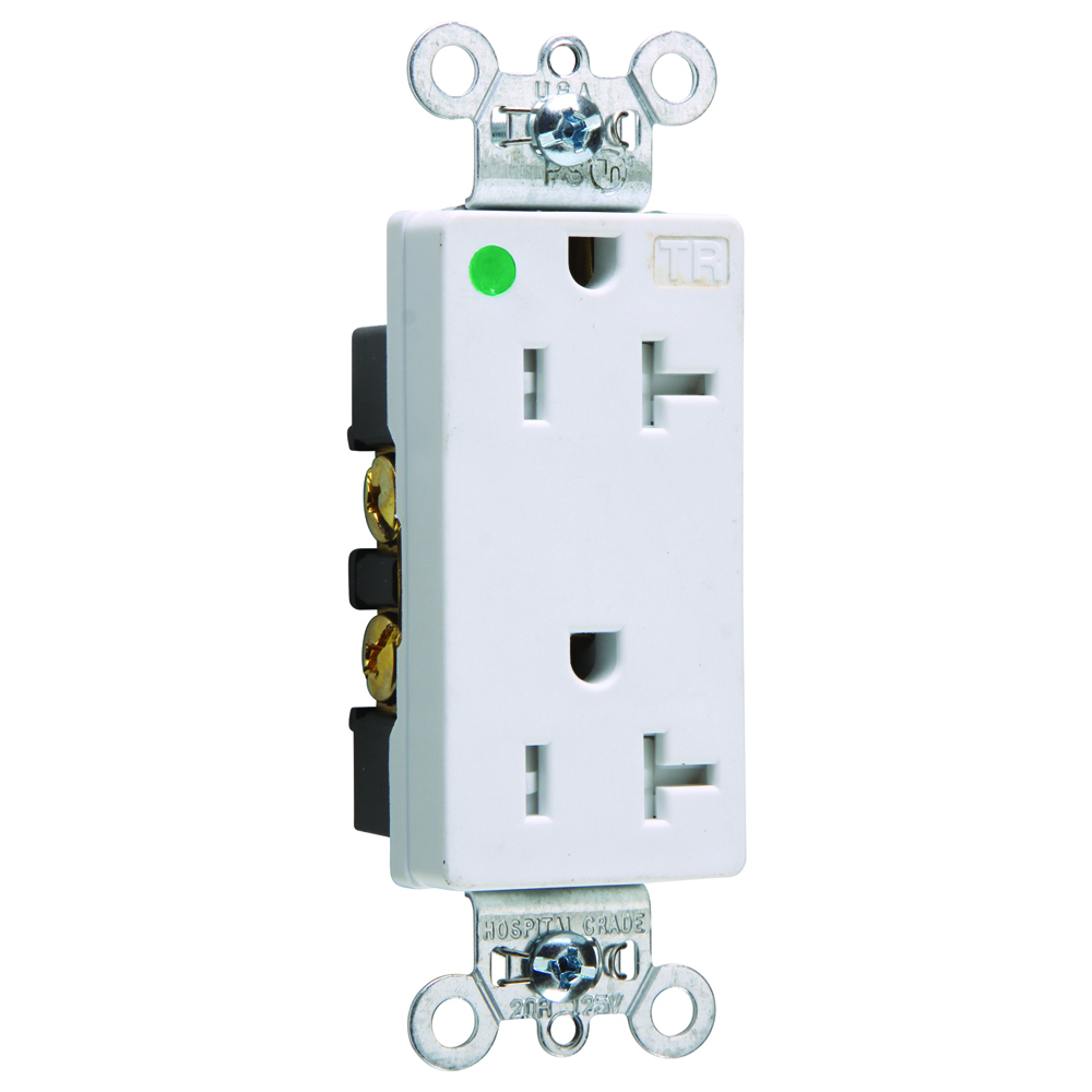 Tamper-Resistant Heavy-Duty Decorator Hospital Grade Duplex Receptacle Back and, Side Wire 20amp 125volt White