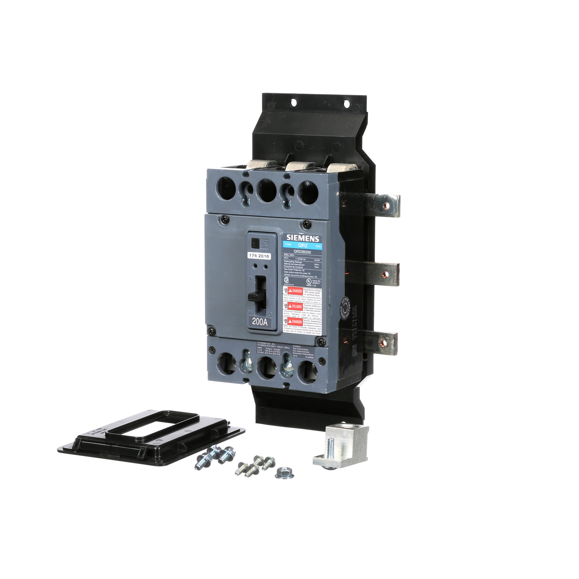  LOW VOLTAGE BREAKER MOUNTING KIT FOR REVISED P1 PANELBOARDS. 240V 3-PHASE KIT WITH STRAP AND A 3-POLE 10KAIC CIRCUIT BREAKER (QR23B200).
