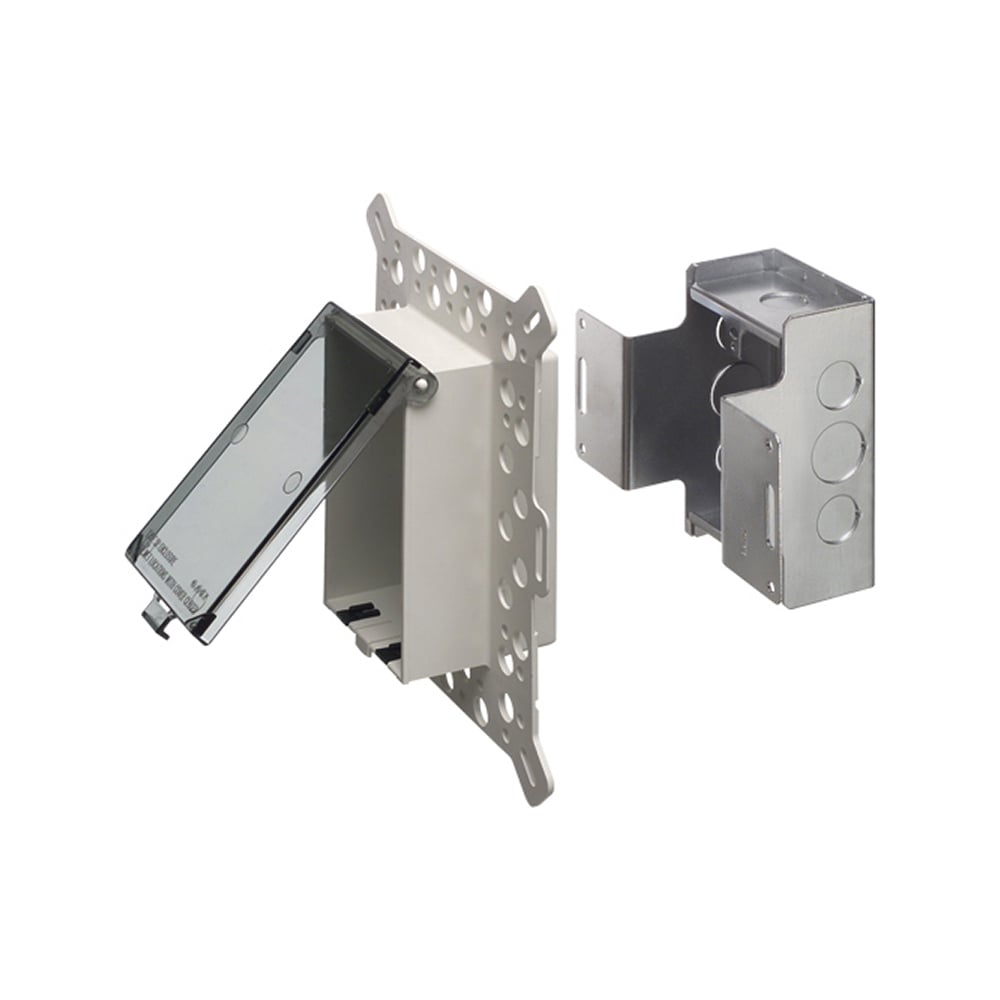 Low profile Inbox with metal box for new construction stucco, textured surfaces and rigid siding. Horizontal with Clear Cover
